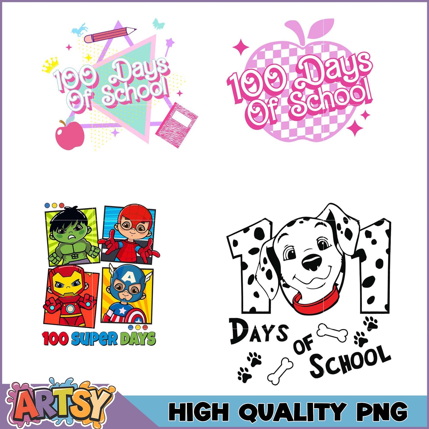 100 Days of School PNG Bundle Cute Designs