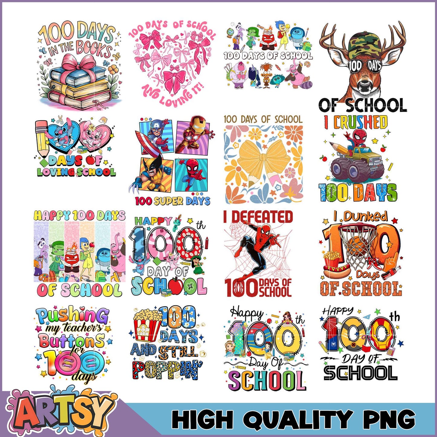 100 Days of School PNG Bundle Fun Classroom Designs