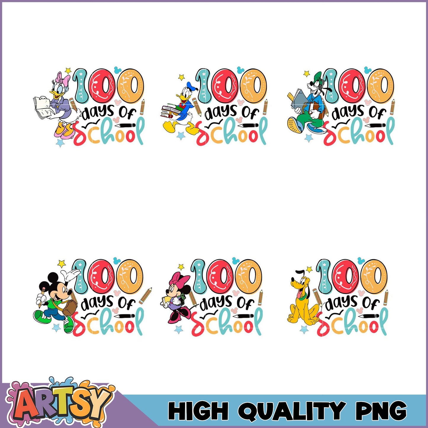 100 Days of School PNG Bundle with Disney Characters