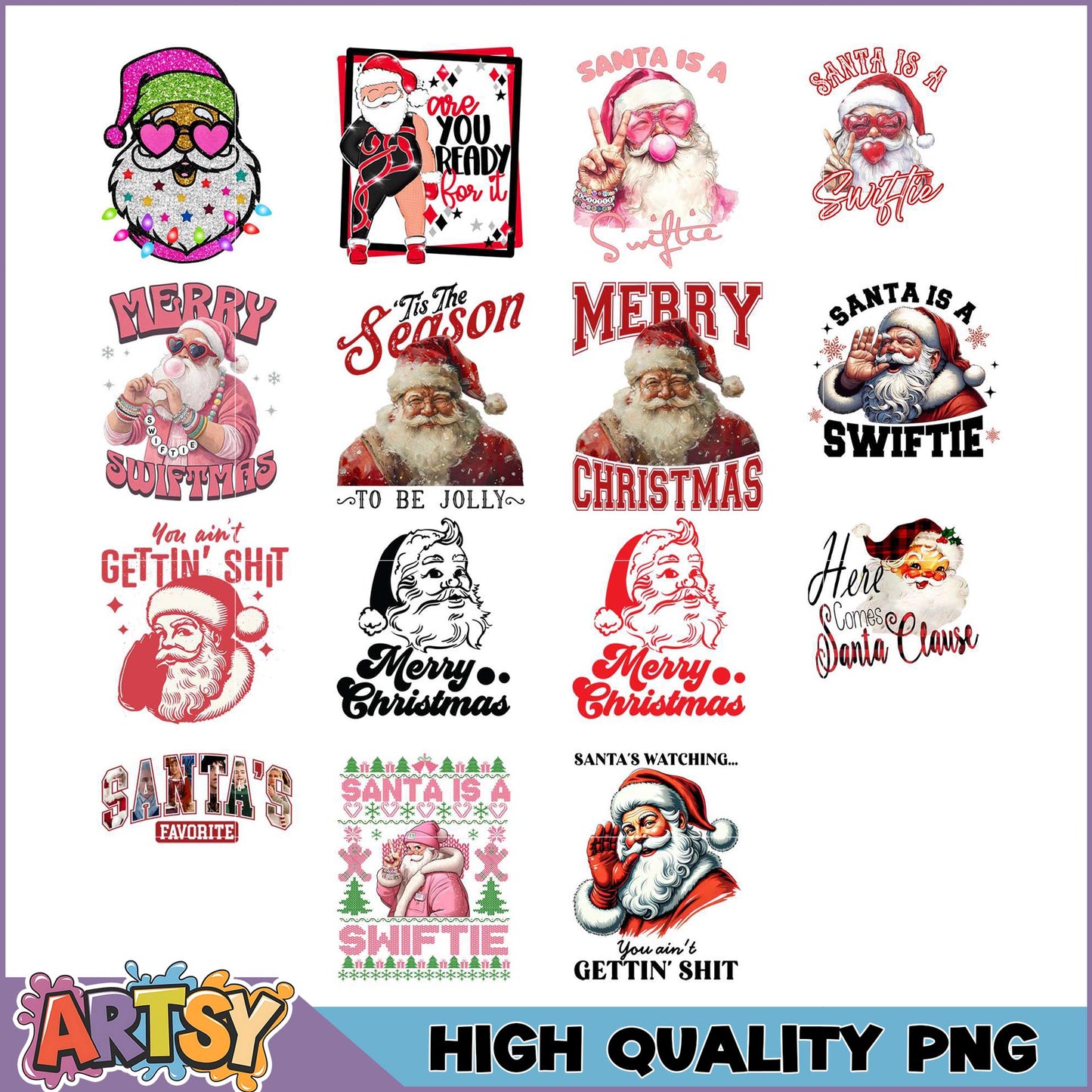 12 Funny Christmas Santa PNGs High Quality