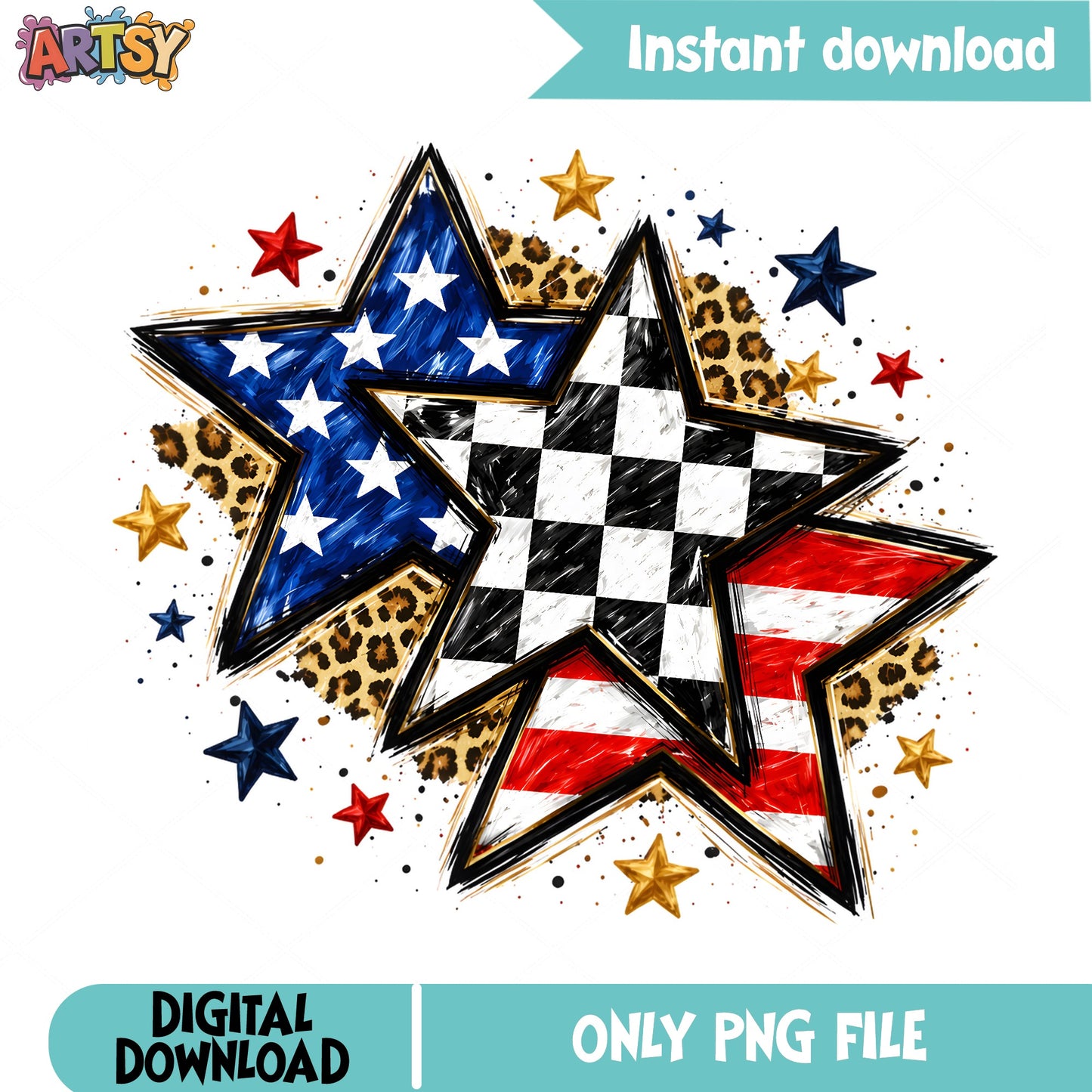 4th Of July Stars Leopard PNG, American Flag PNG, Patriotic PNG
