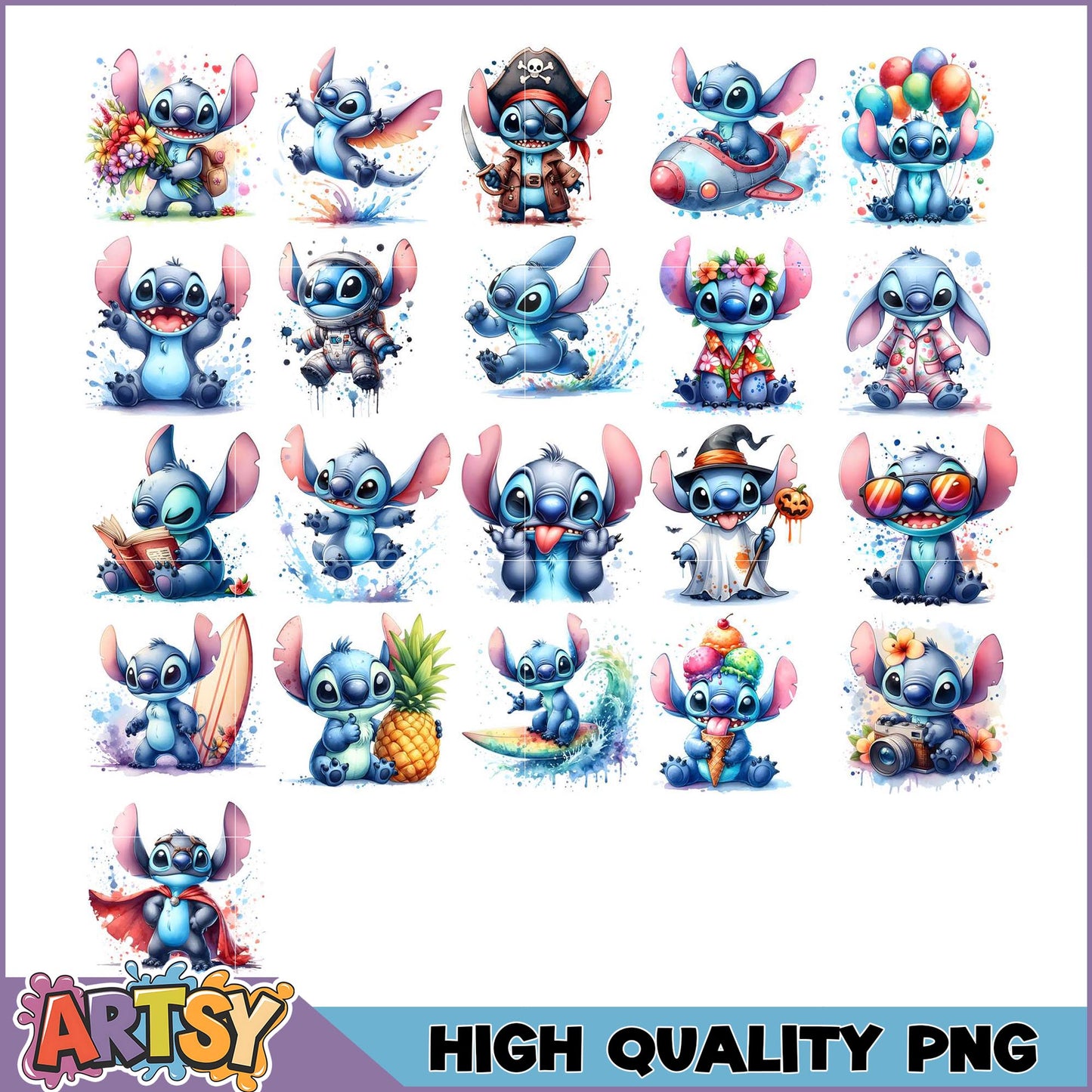 Adorable Stitch PNG Bundle 24 High-Quality Images