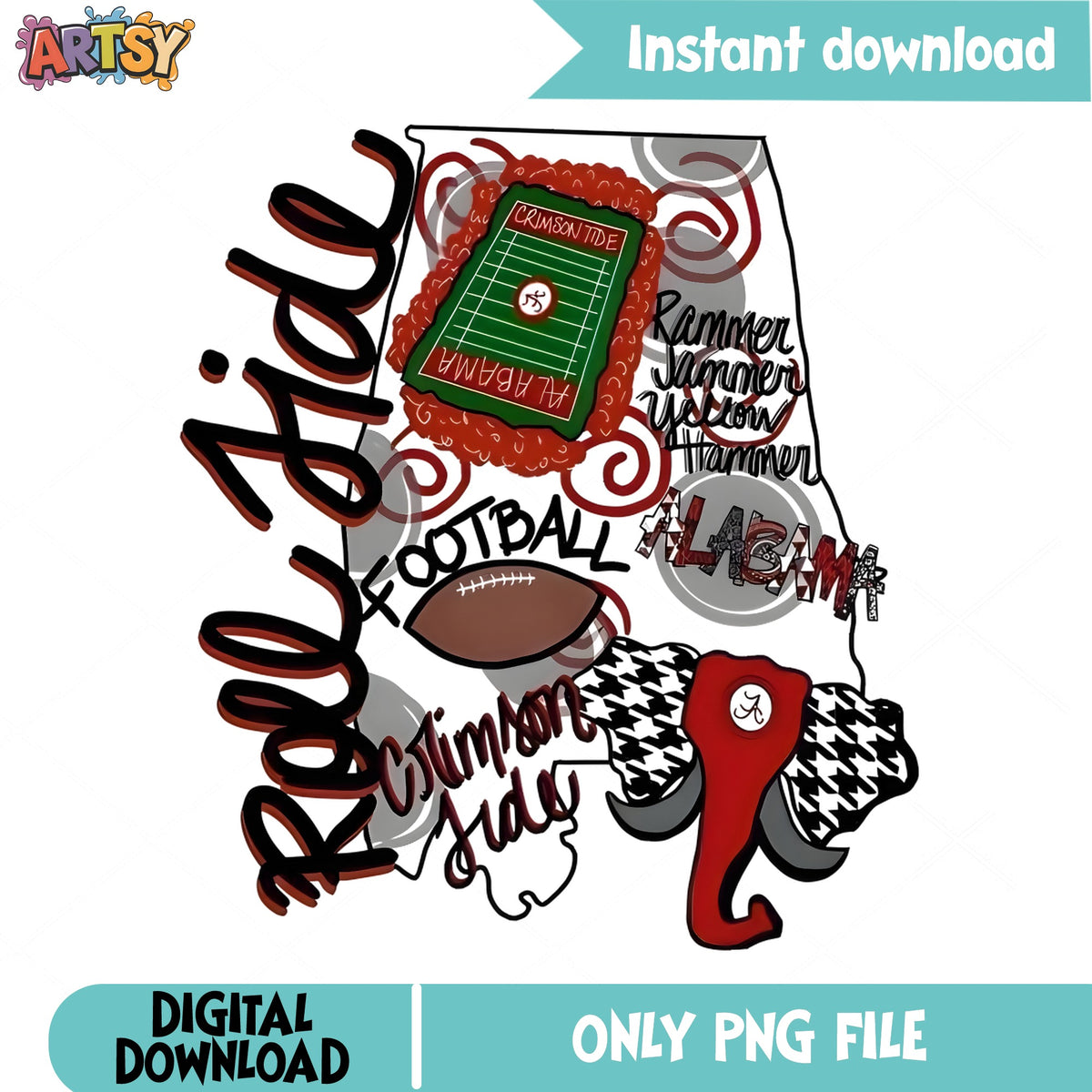 Alabama Crimson Tide Roll Tide Football PNG, Alabama PNG, Game Day PNG