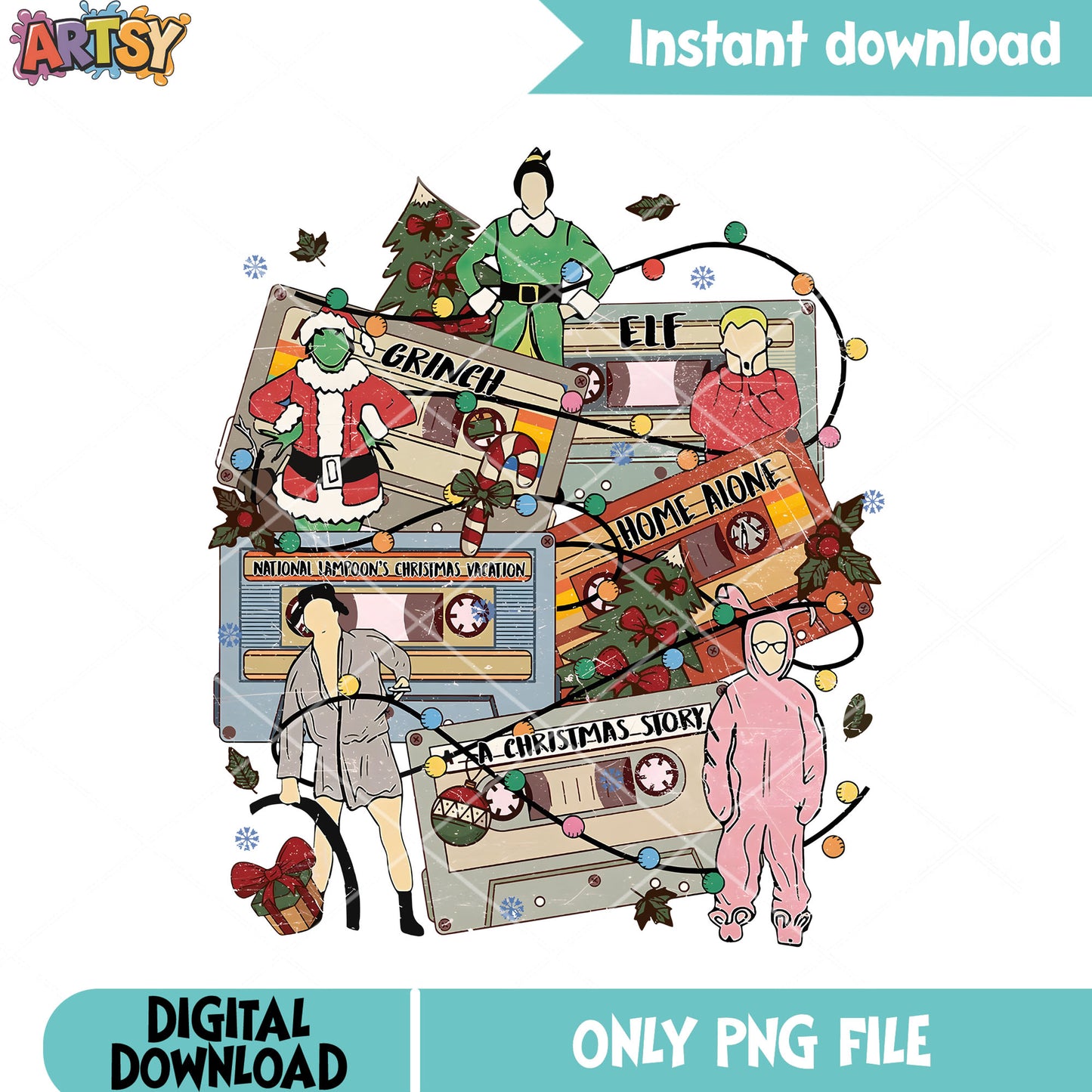 Alone christmas story png, tangled lights tree png, candy cane png