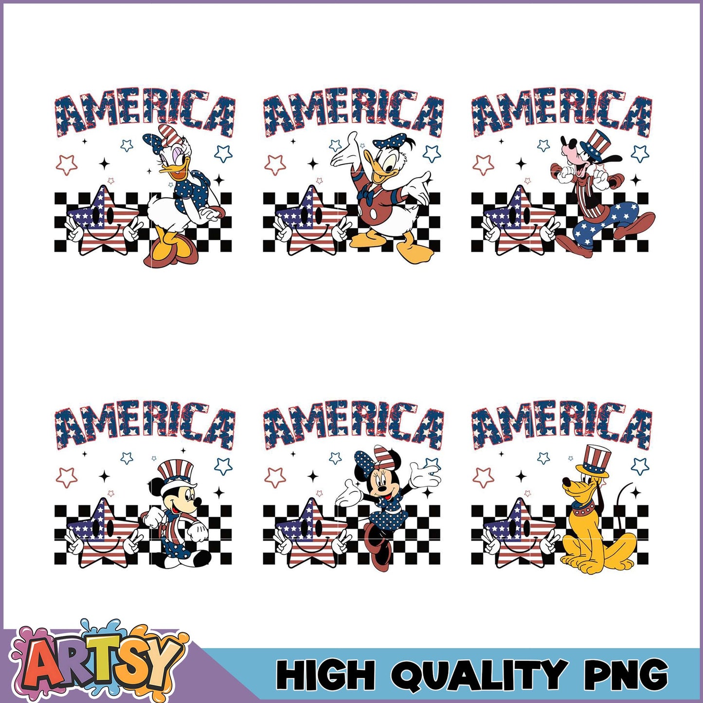 America Themed Disney Character PNG Bundle for Crafts