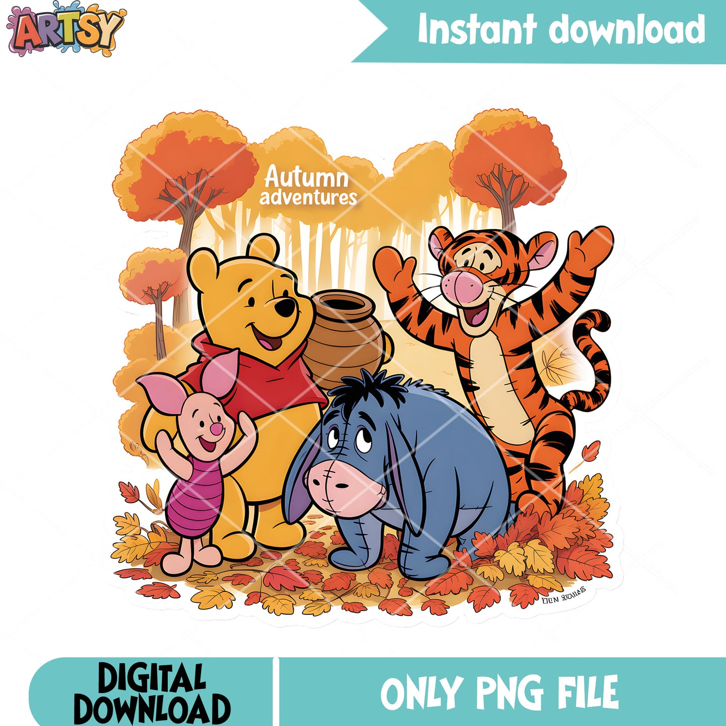 Atumn friends winnie png, atumn days png, pooh friends png