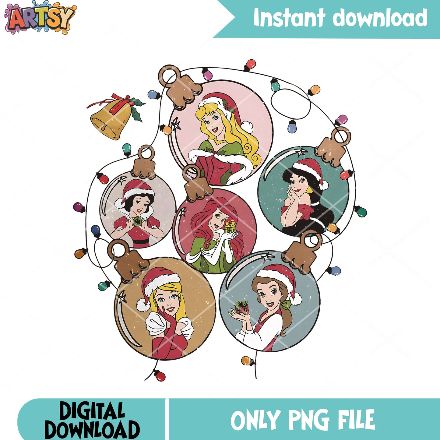 Aurora christmas balls png, disney princess png, santa holiday png