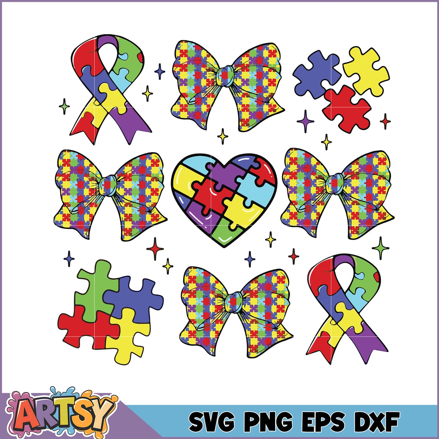 Autism Puzzle Bow SVG Cut File