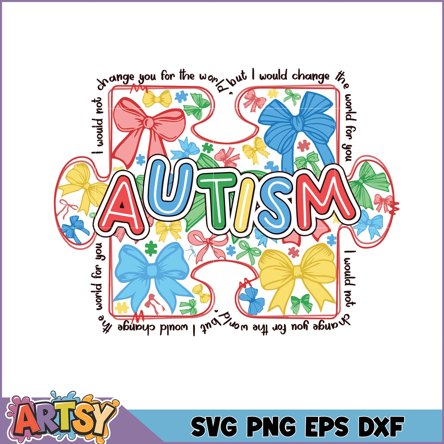 Autism Puzzle SVG Bow Design