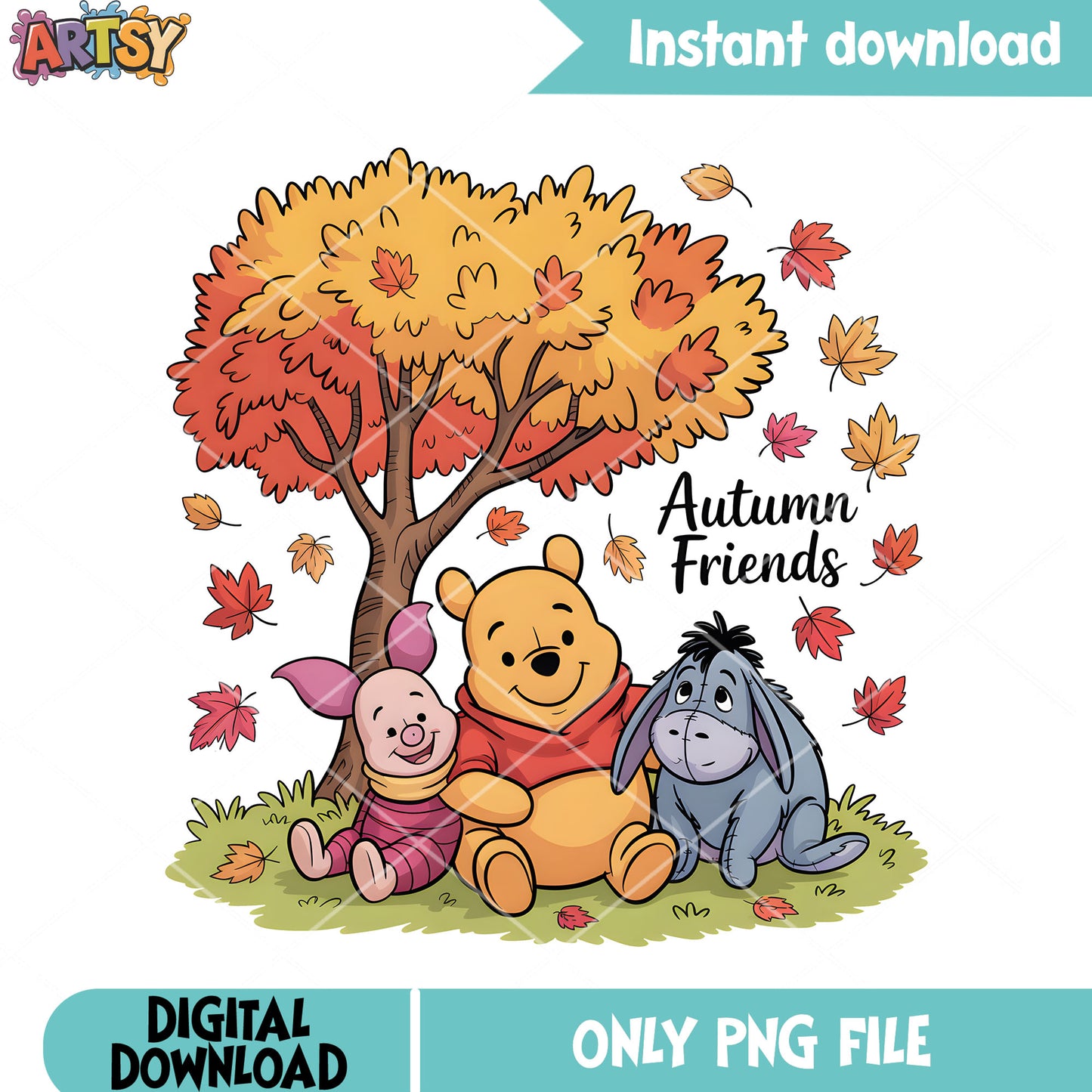 Autumn friends winnie pooh png, vintage pooh png, winnie the pooh png