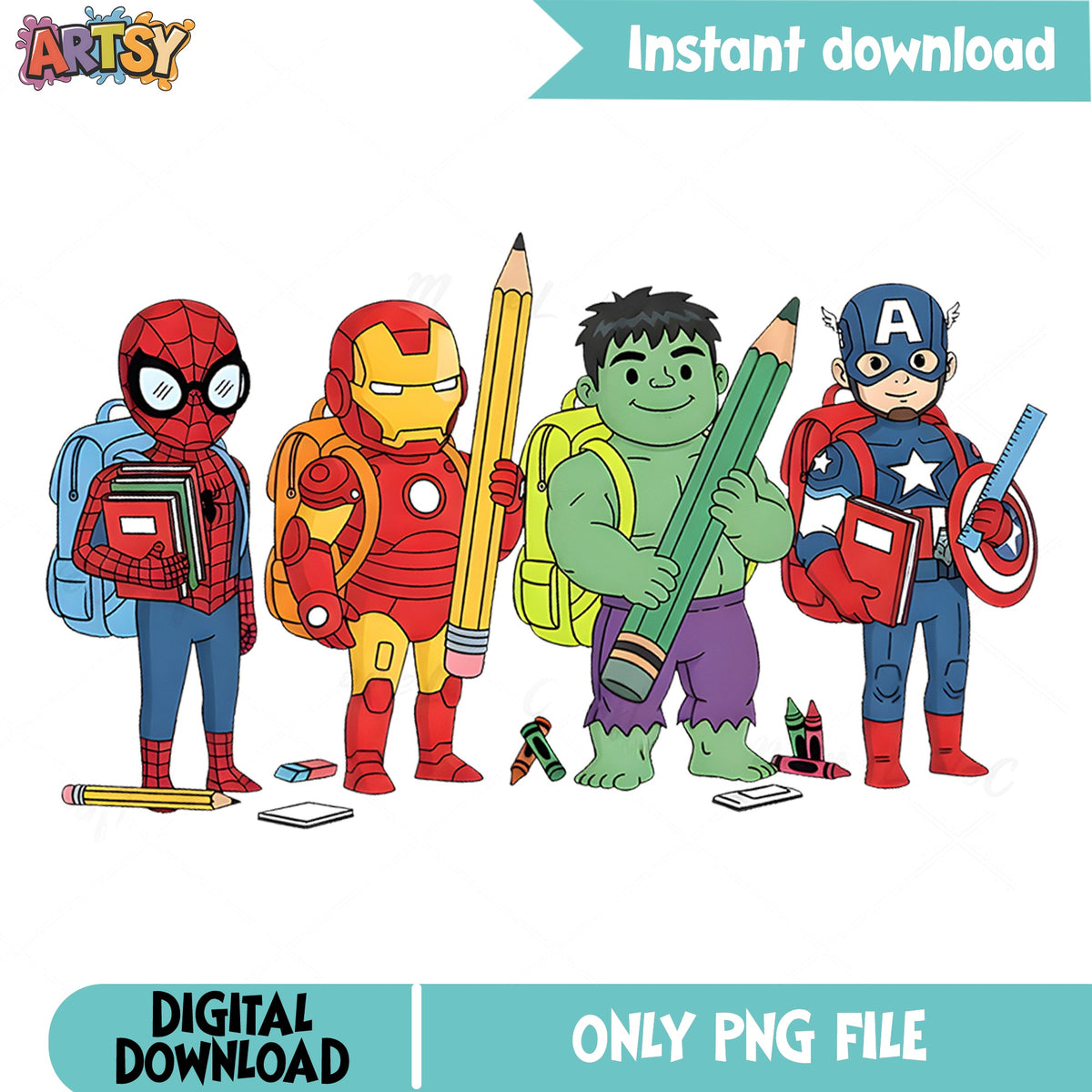 Avengers Back To School PNG, Marvel Superheroes PNG, Kids Clipart PNG