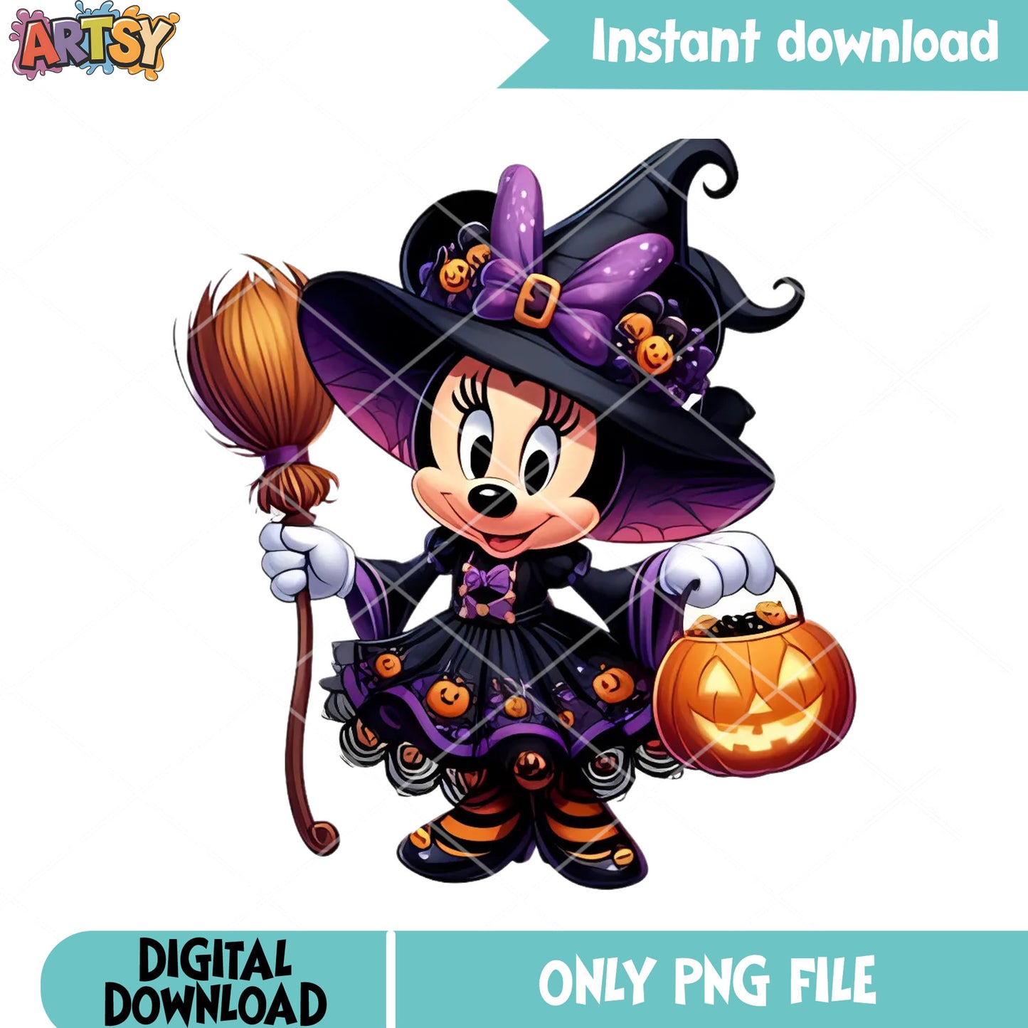Baby Minnie the witch png, jack o lantern png, witch broom png