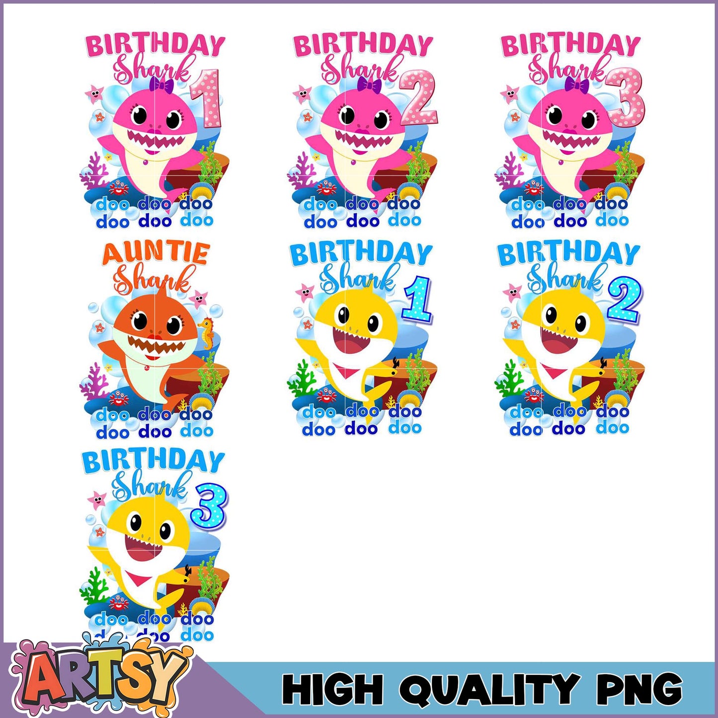 Baby Shark Birthday PNG Bundle High Quality Images