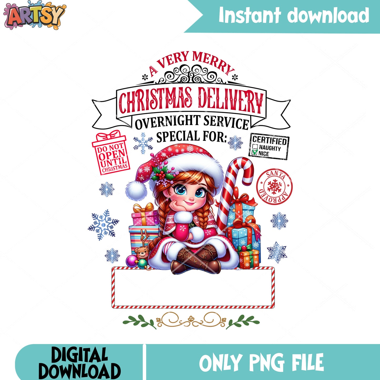 Baby anna christmas png, christmas gifts png, frozen png
