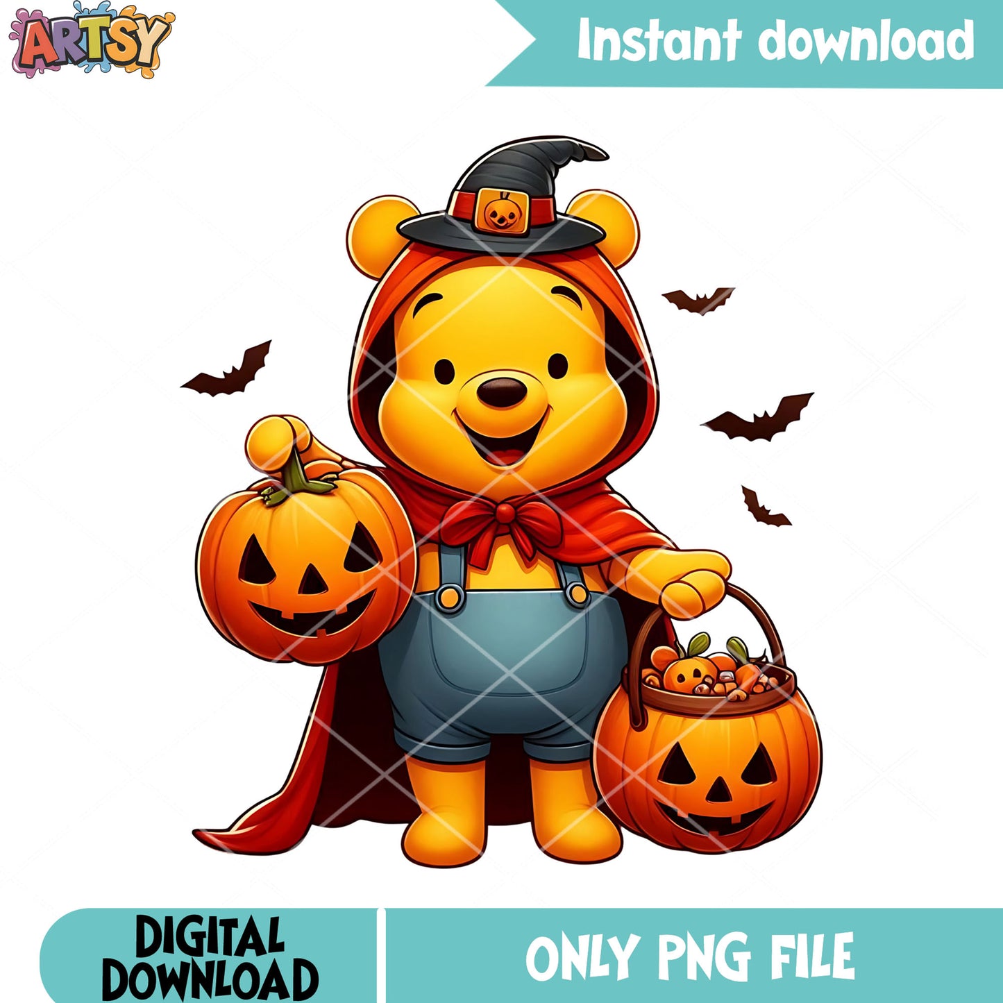 Baby bear pooh png, happy halloween png, jack o lantern png
