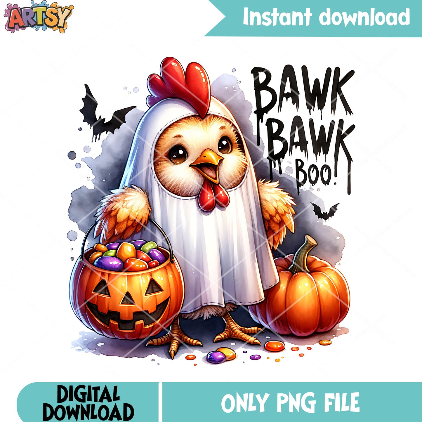 Baby chicken ghost png, jack o latern png, halloween scary png