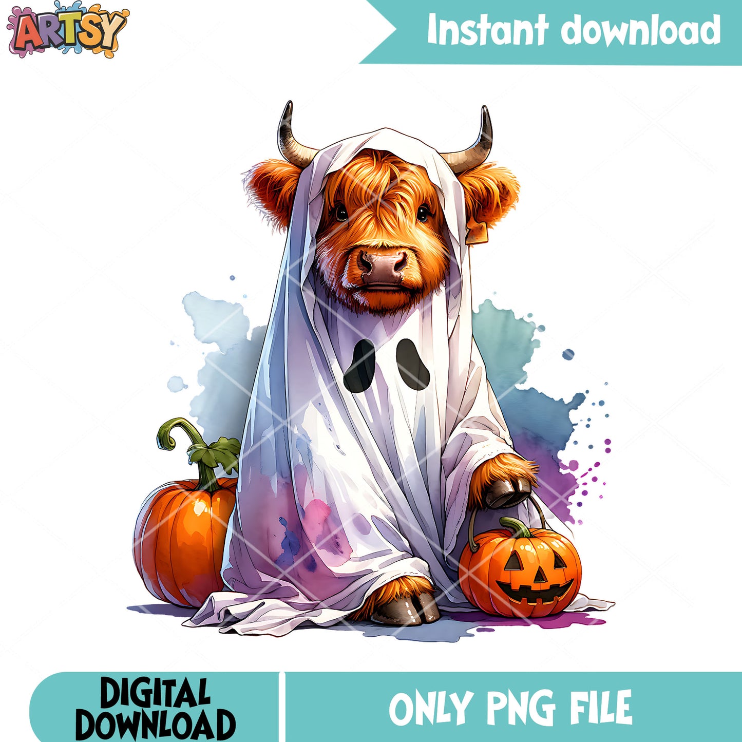 Baby ghost cow png, jack o lantern png, halloween scary png
