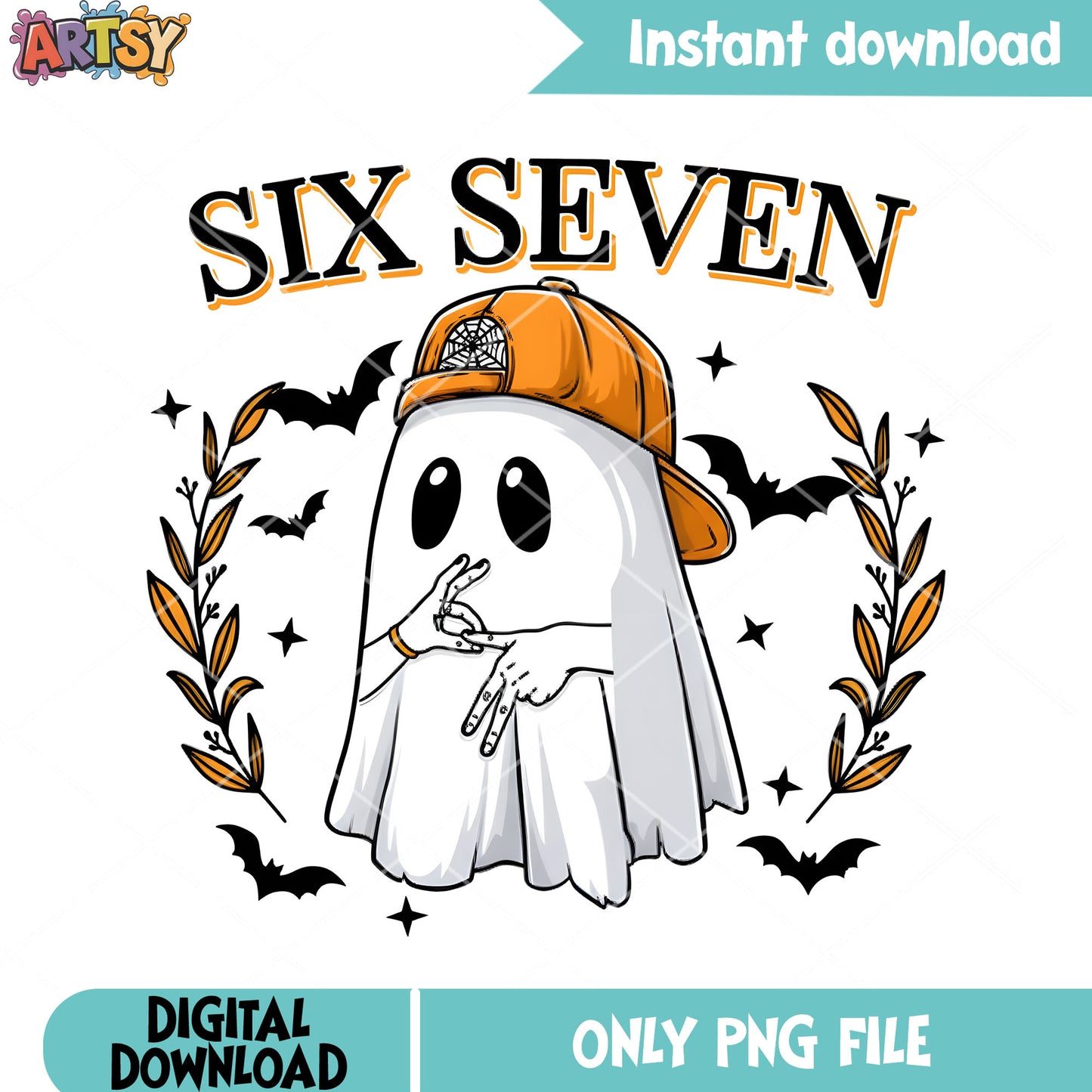 Baby ghost six seven png, 67 funny trend png, halloween ghost png