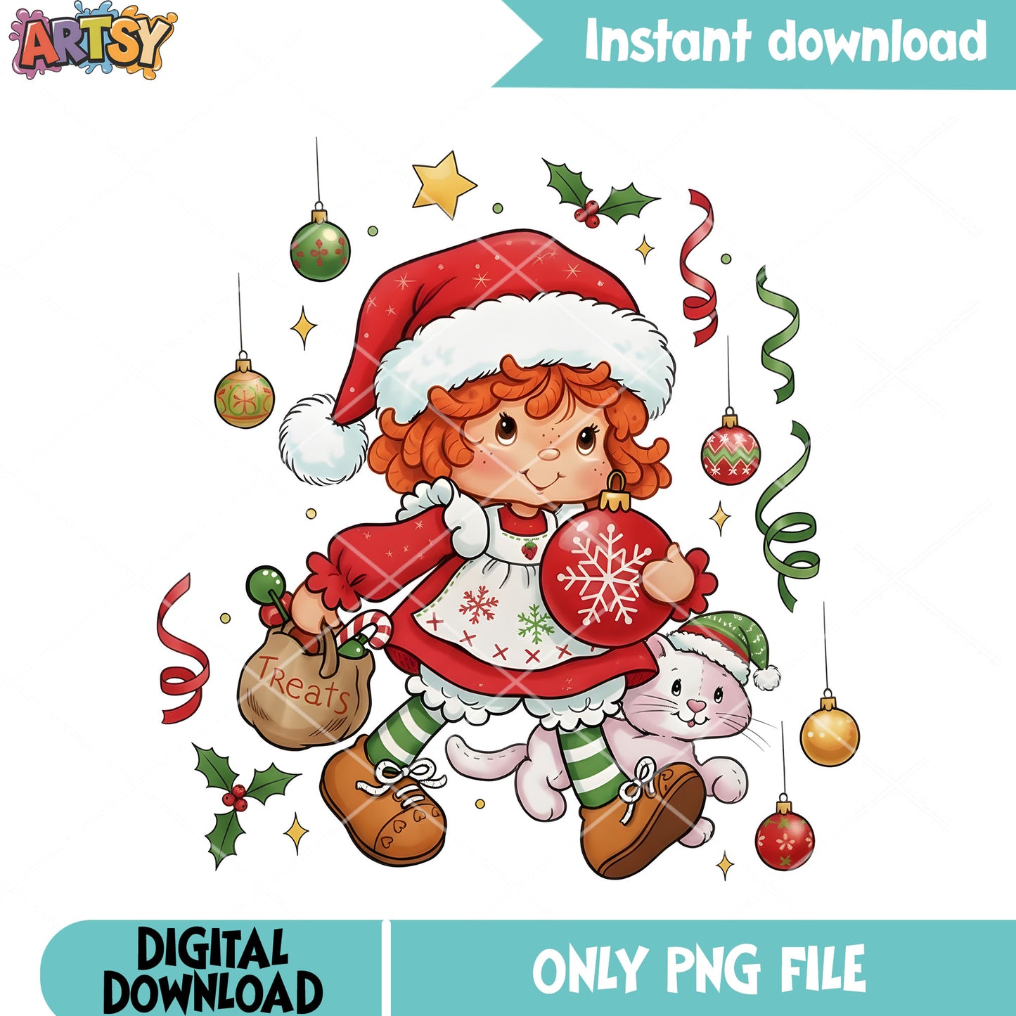 Baby girl christmas png, christmas decor png, Strawberry Shortcake png