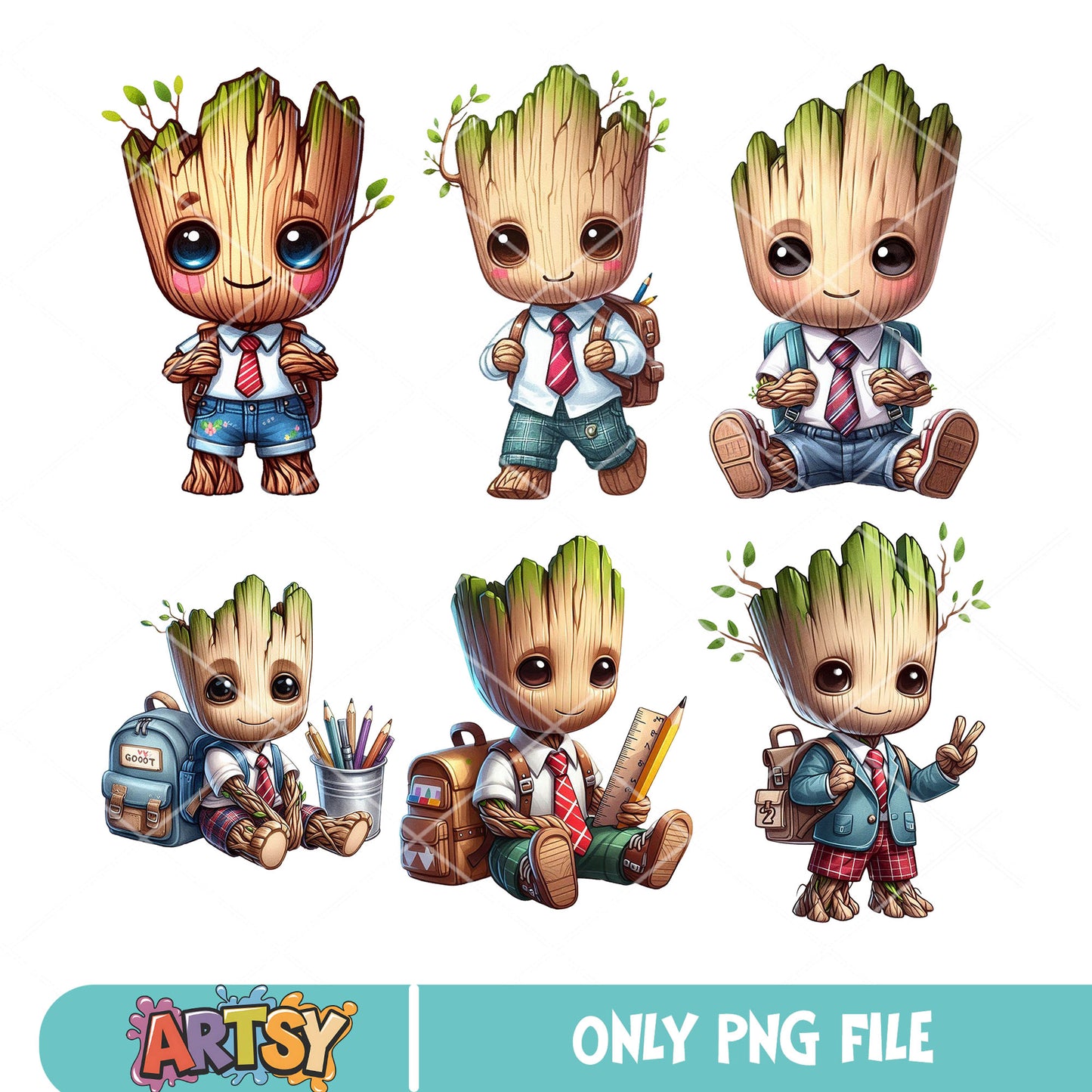 Baby groot school stuff png bundle, baby groot png, school stuff png