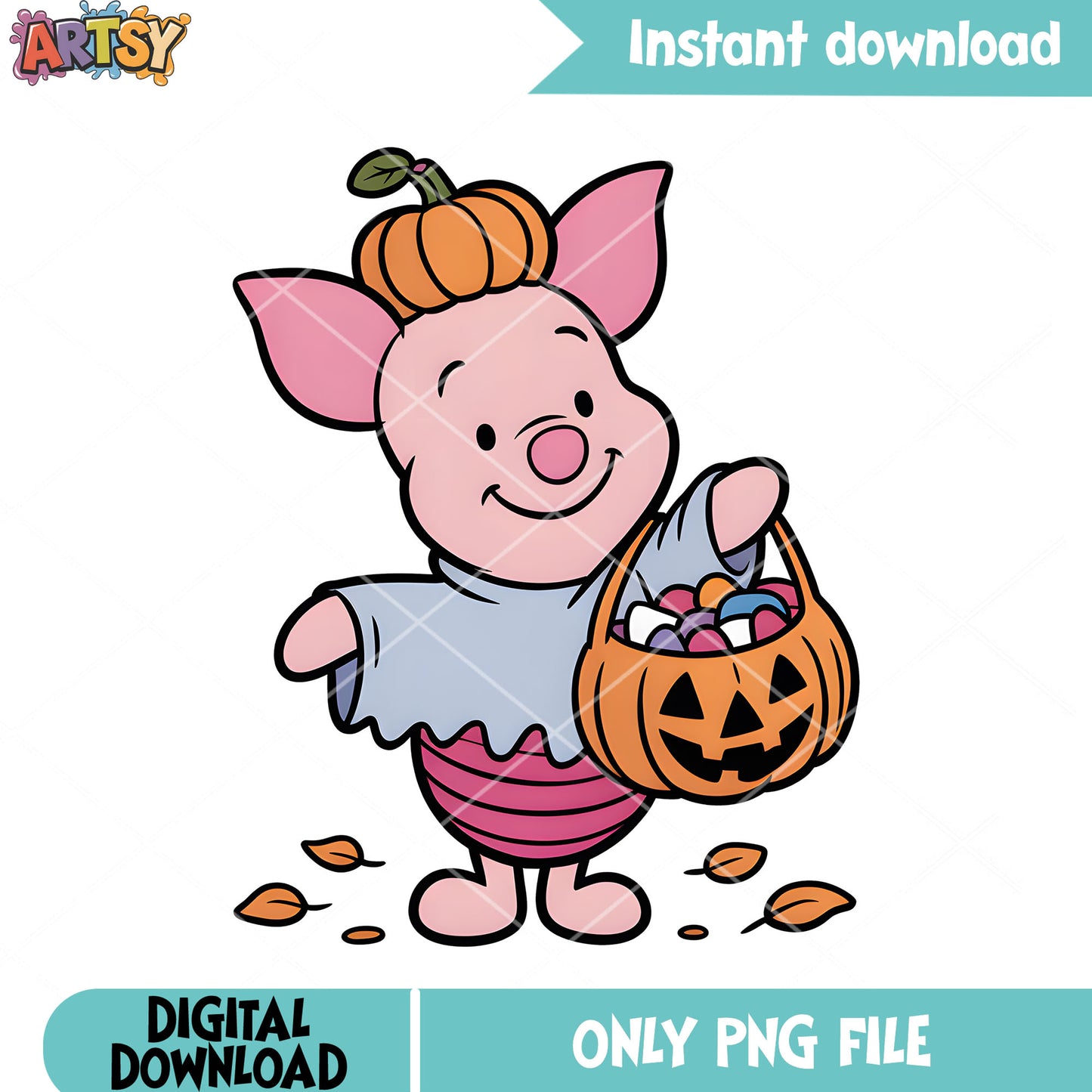 Baby piglet halloween png, disney piglet png, trick or treat png