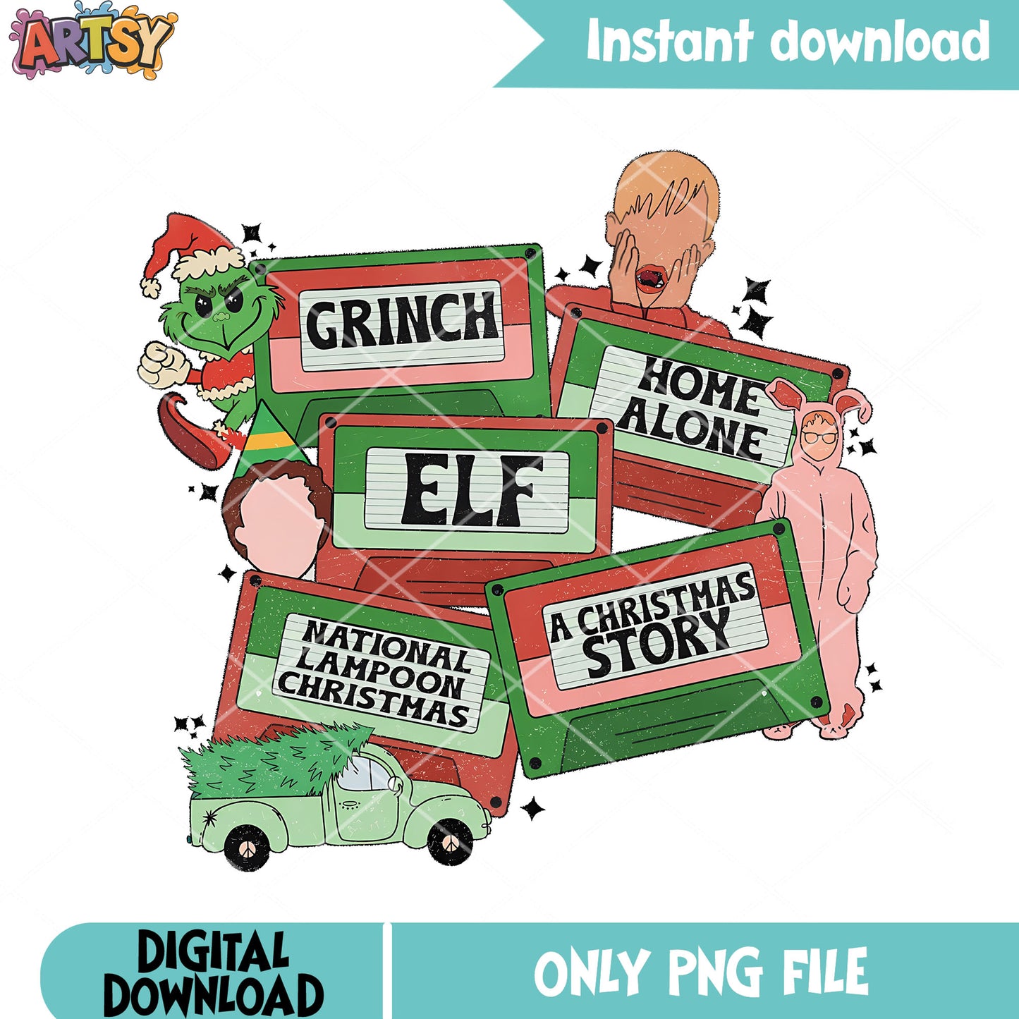 Background green movie png, christmas story png, elf truck png