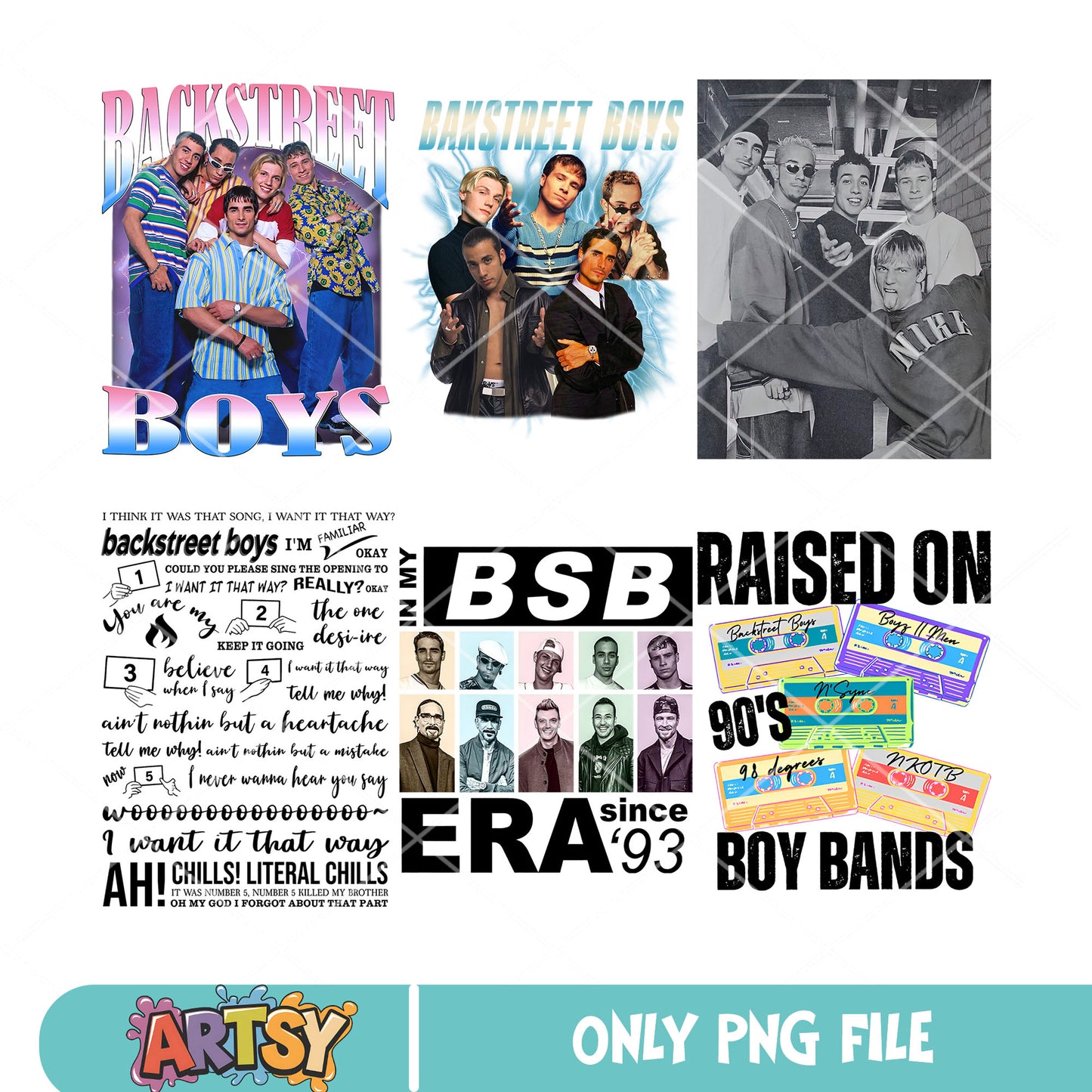 Backstreet boy band png bundle, 90s teen pop png, concert backstreet png