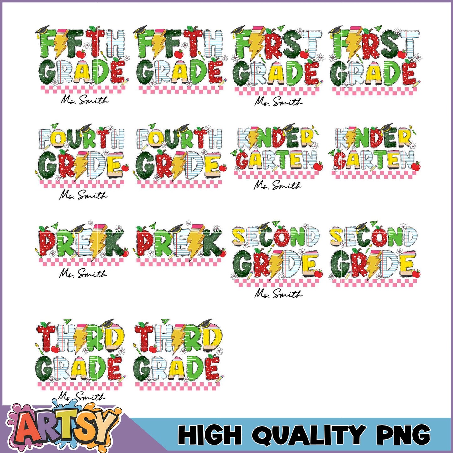 Back to School Grade PNG Bundle High Quality