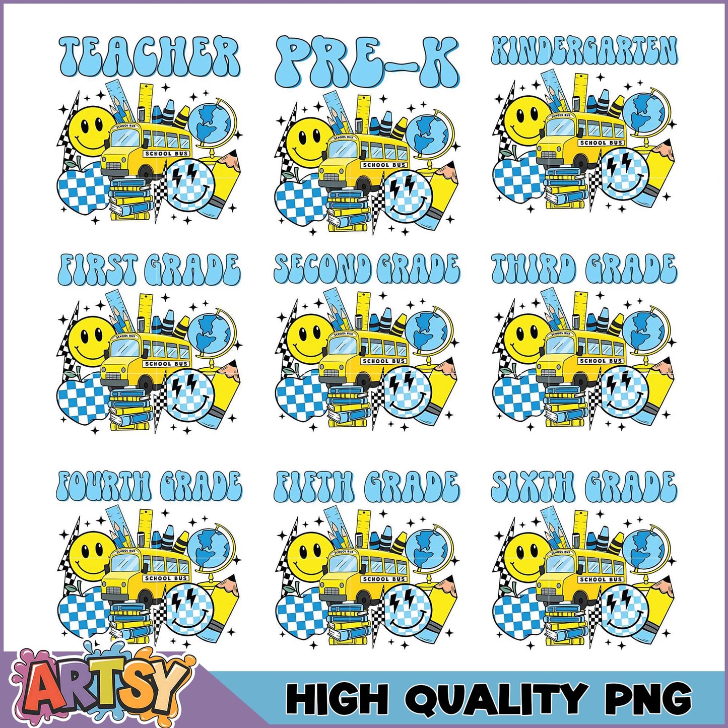 Back to School PNG Bundle Grades PreK-6