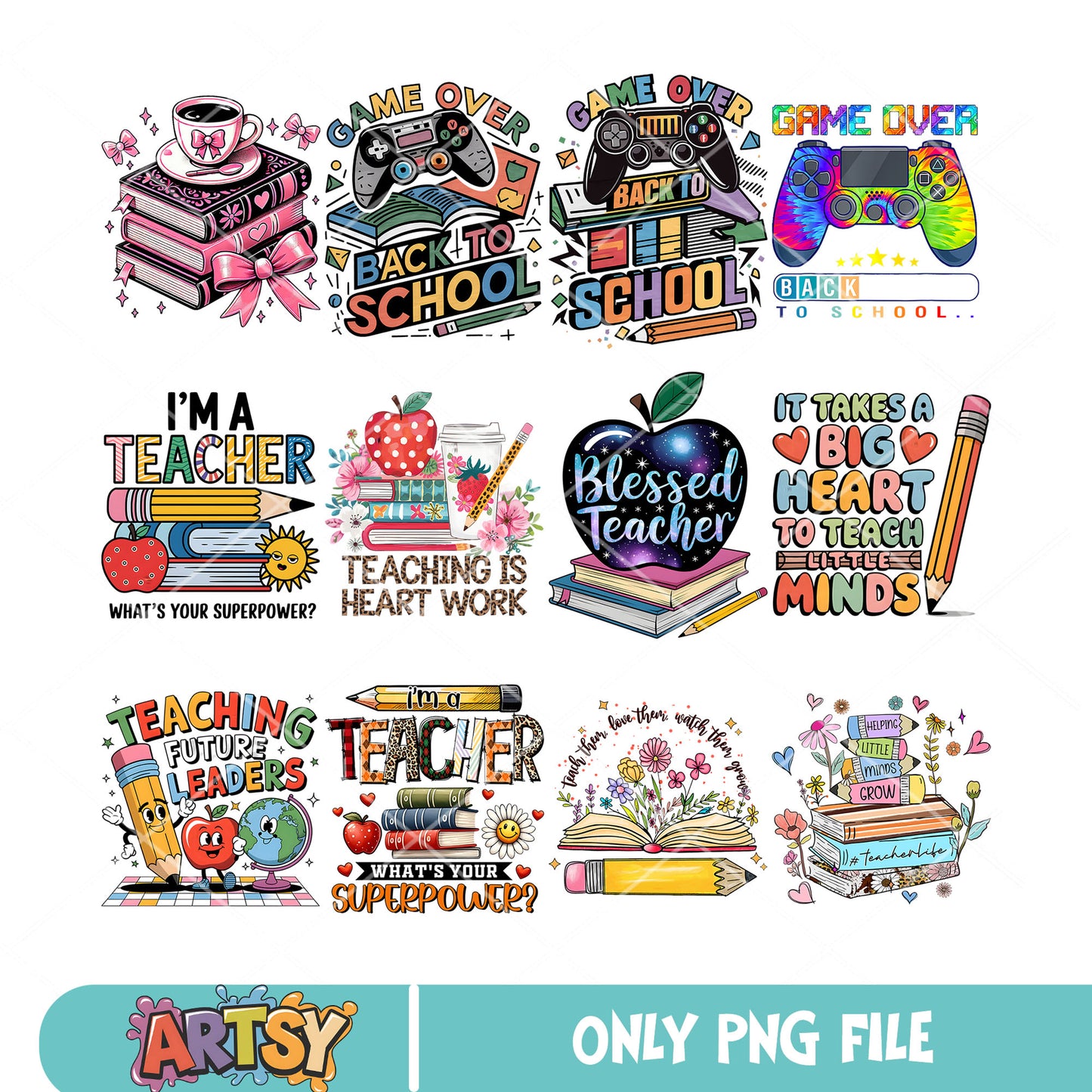 Back to school game png bundle, back to school png, teacher school png