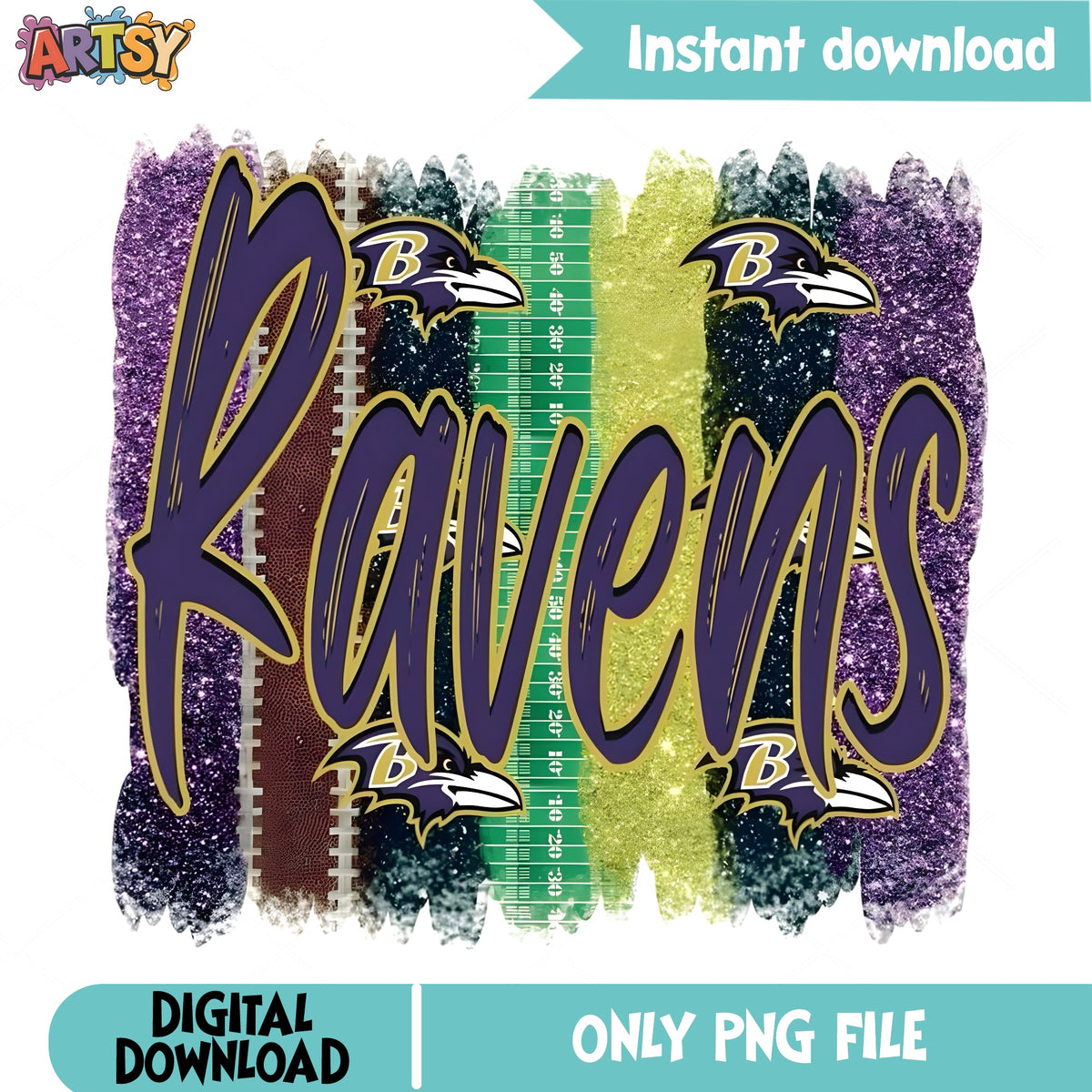 Baltimore Ravens PNG, Ravens Football Glitter Design, NFL PNG