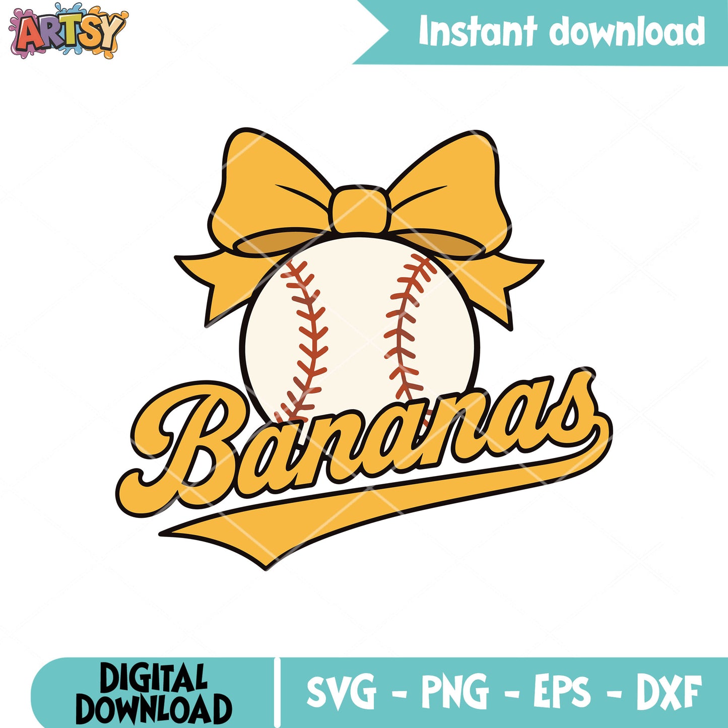 Bananas ball bow tie svg, Baseball Game Day svg, bananas coquette svg