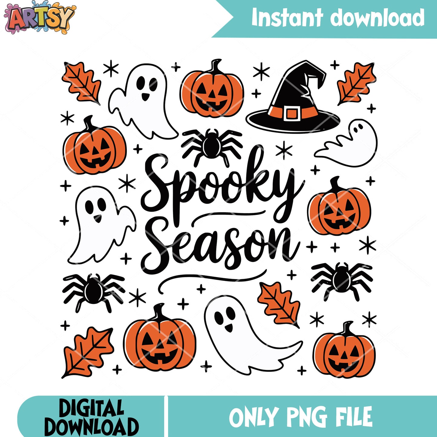 Banner spooky season png, jack o lantern png, scary halloween png