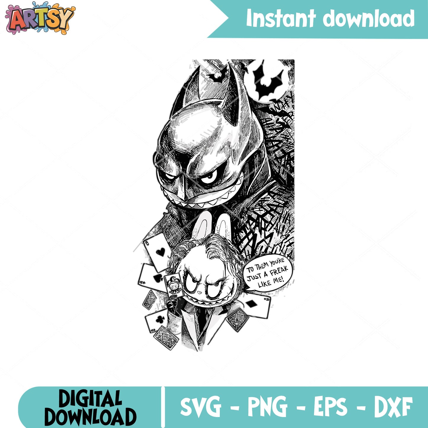 Batman joker labubu svg, batman labubu svg, labubu hero svg