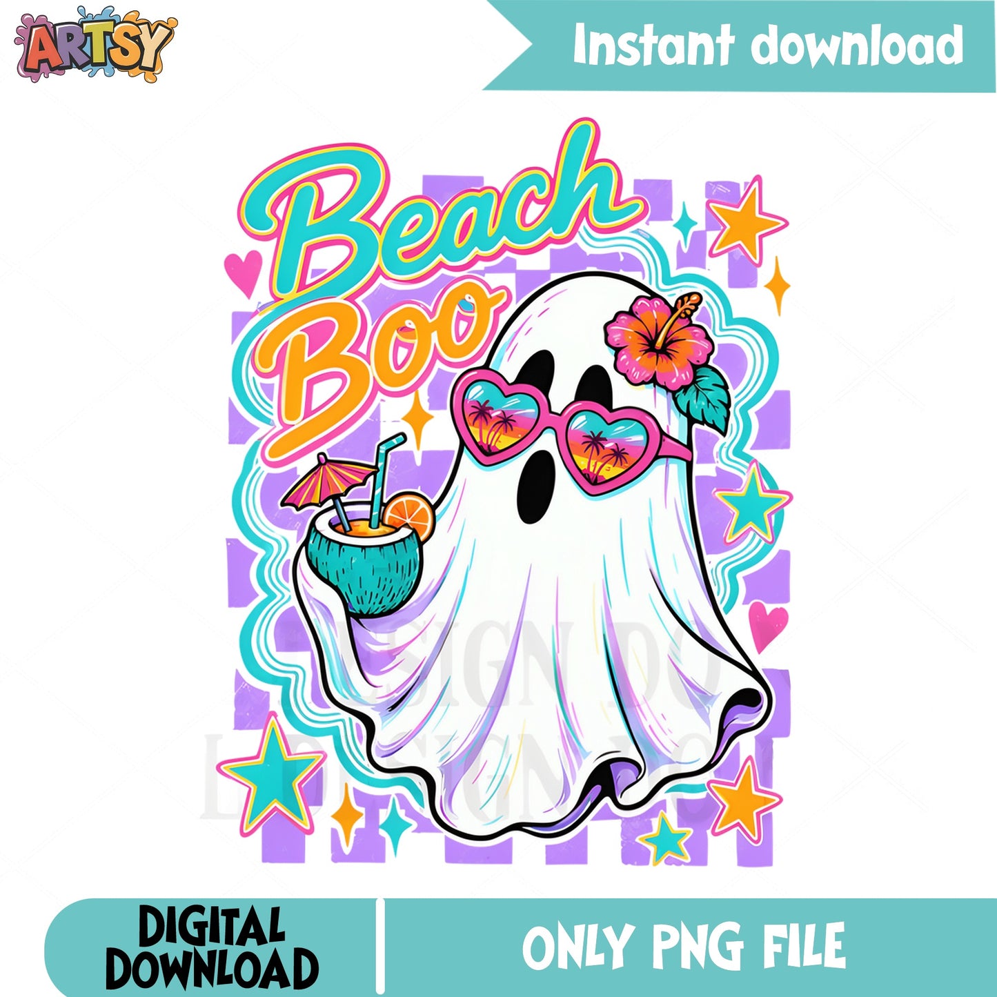 Beach Boo Ghost PNG, Retro Halloween Summer PNG, Cute Ghost PNG