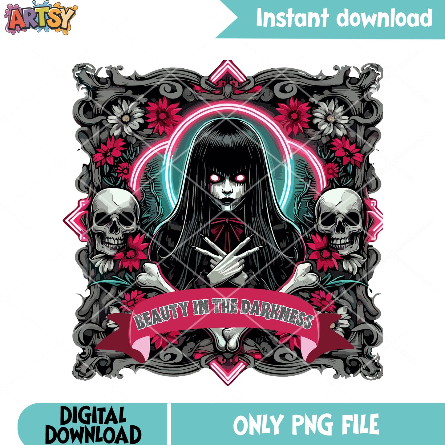 Beautifull in the darkness png, skull skeleton png, halloween scary png