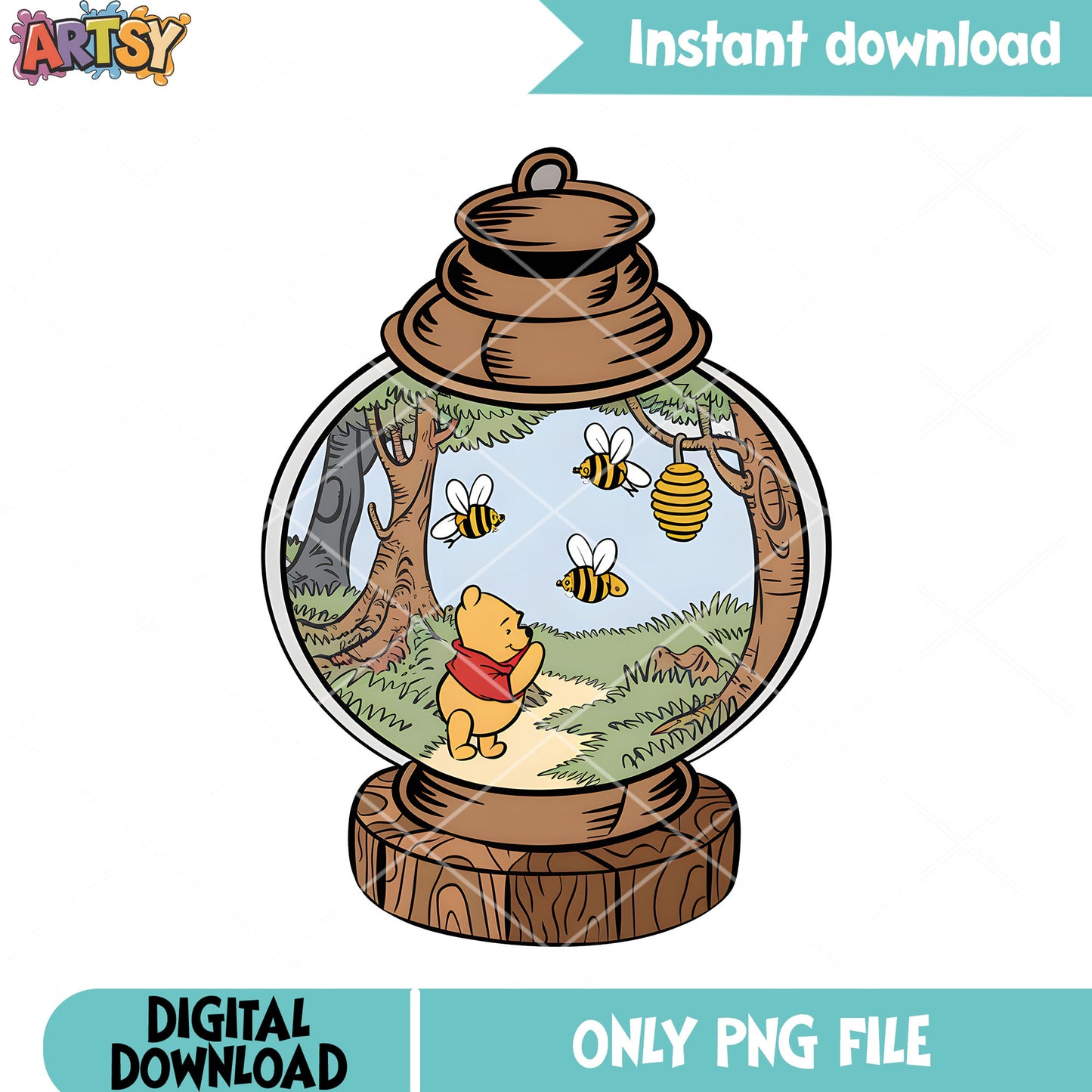 Bee pooh lamp png, honey poster png, vintage pooh png
