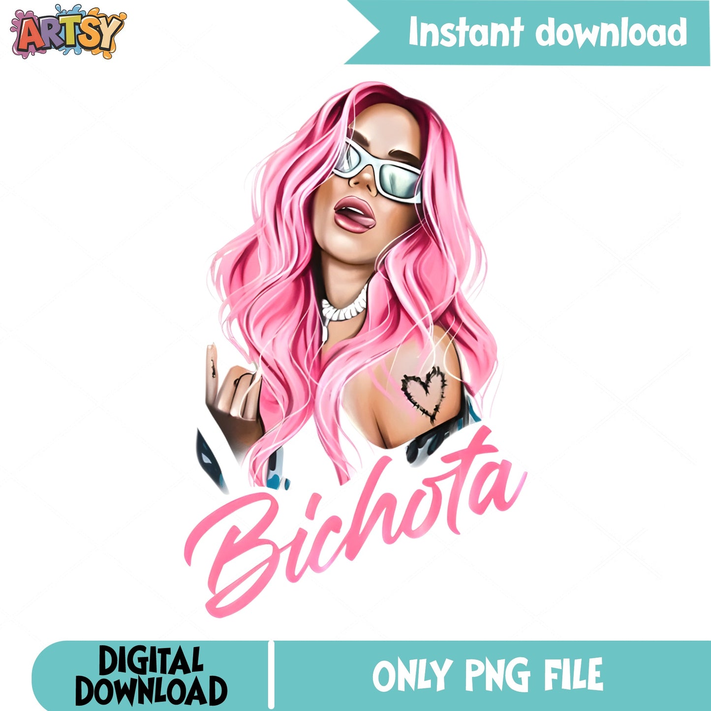 Bichota PNG, Karol G Pink Hair Sublimation, Latina Music PNG