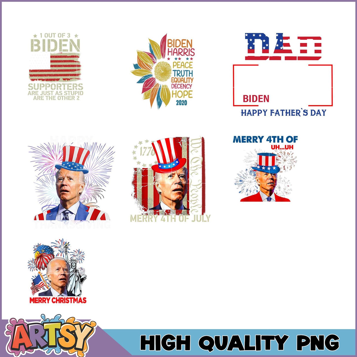 Biden PNG Bundle Patriotic Designs for Father's Day, 4th of July & Christmas