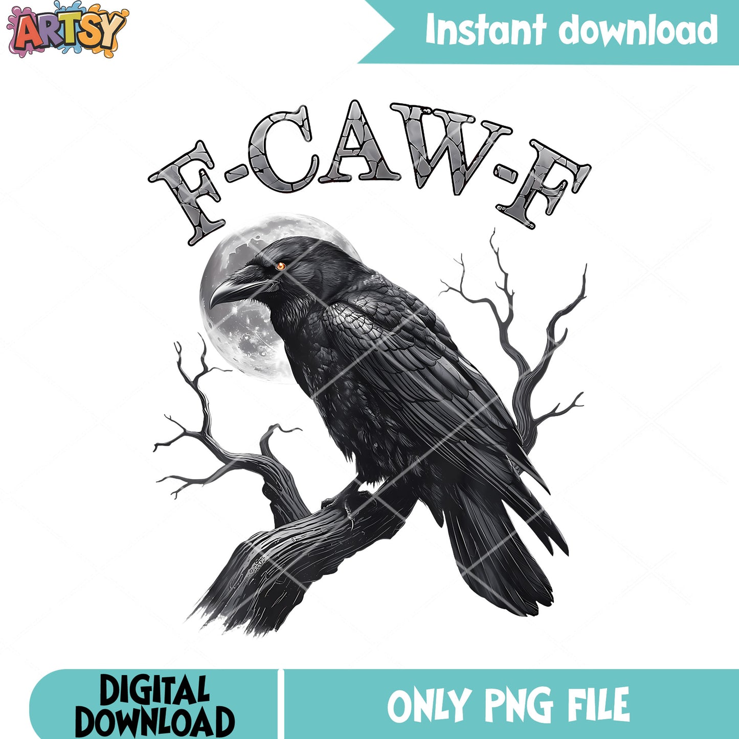 Big black caw F caw F png, black raven png, full moon night png