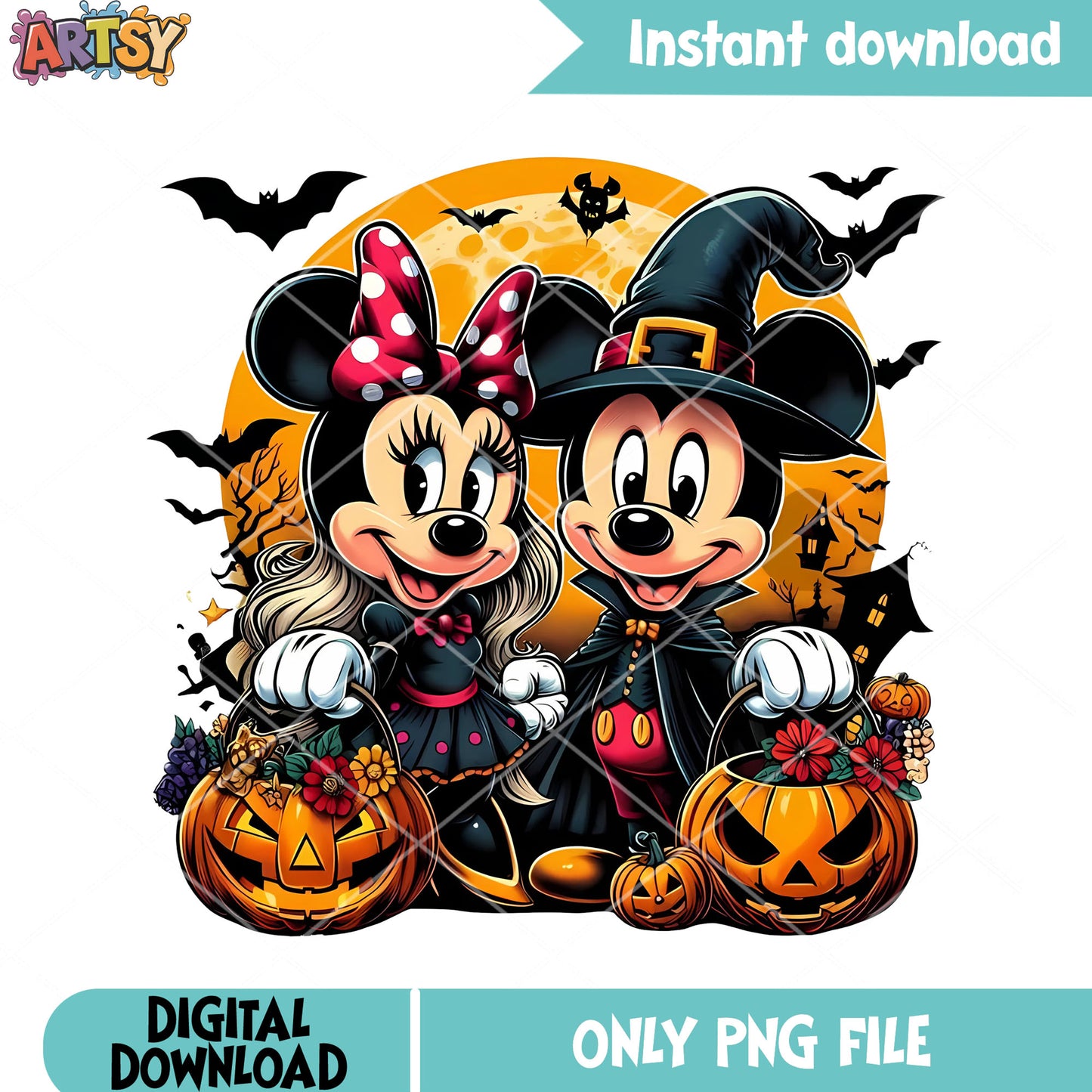 Big yellow moon night png, jack o lantern png, disney character png
