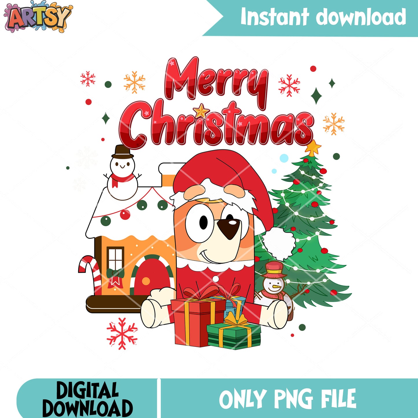 Bingo merry christmas png, bingo heeler png, christmas gingerbread png