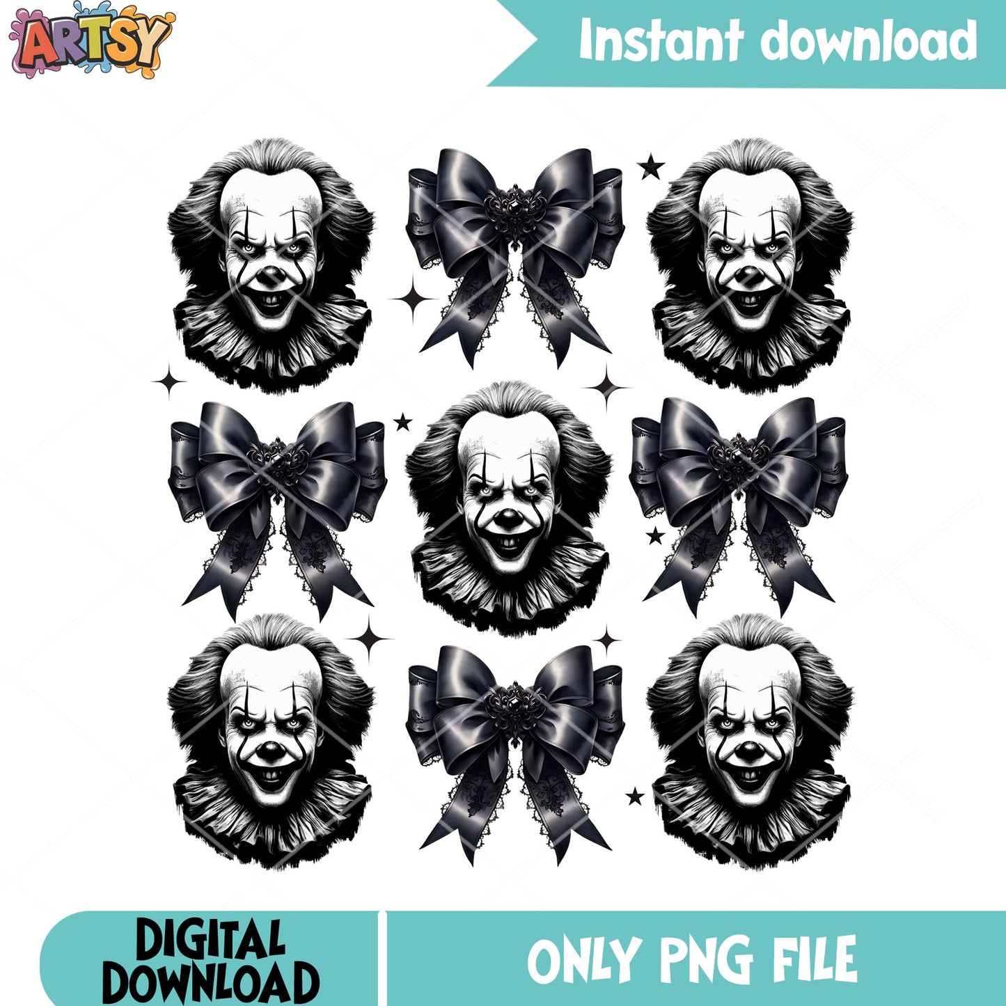 Black bow tie Pennywise png, scary clown png, scary night png
