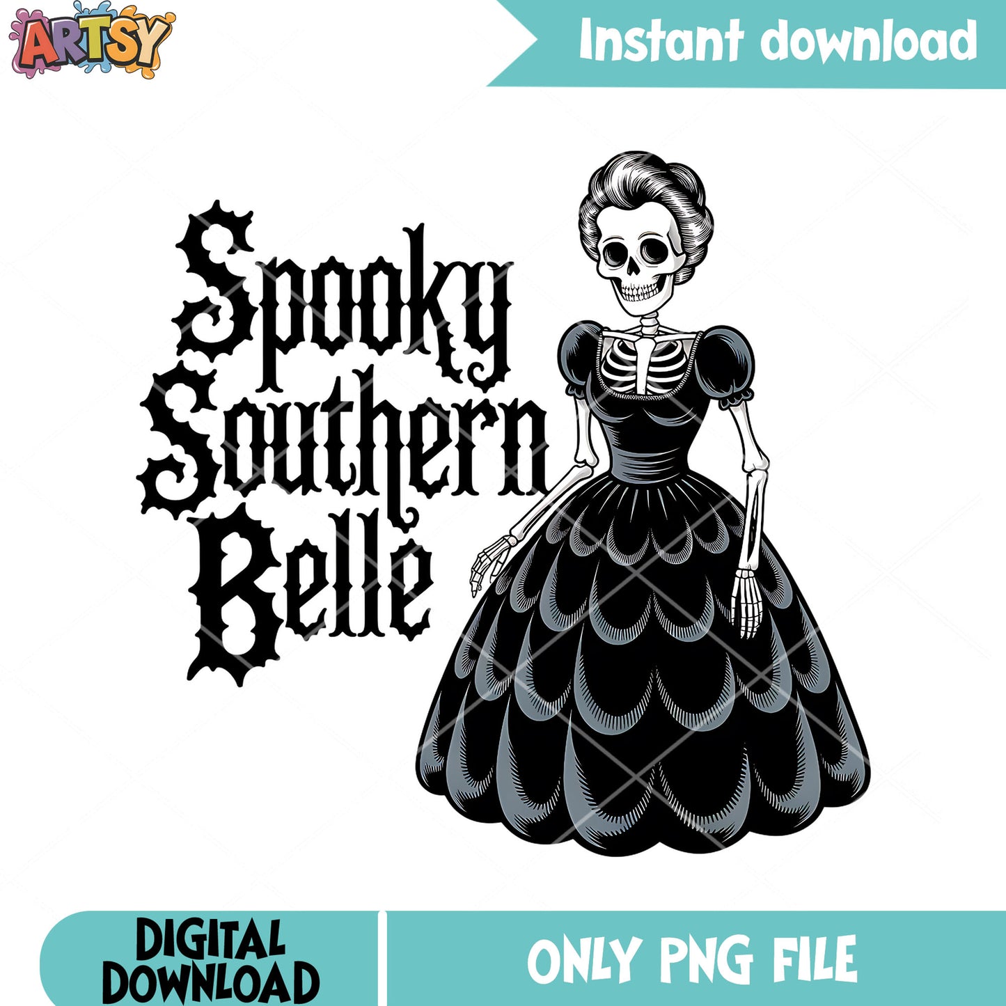 Black evening dress png, skeleton costume png, scary halloween png