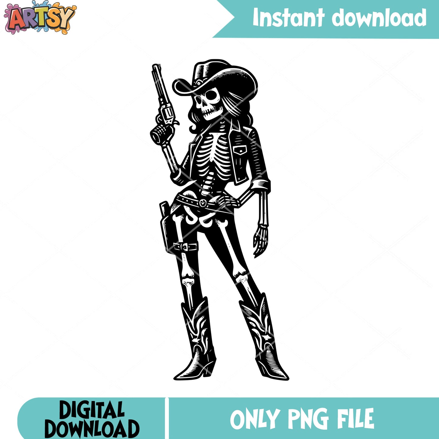 Black jacket cowboy boots png, skeleton png, scary halloween png