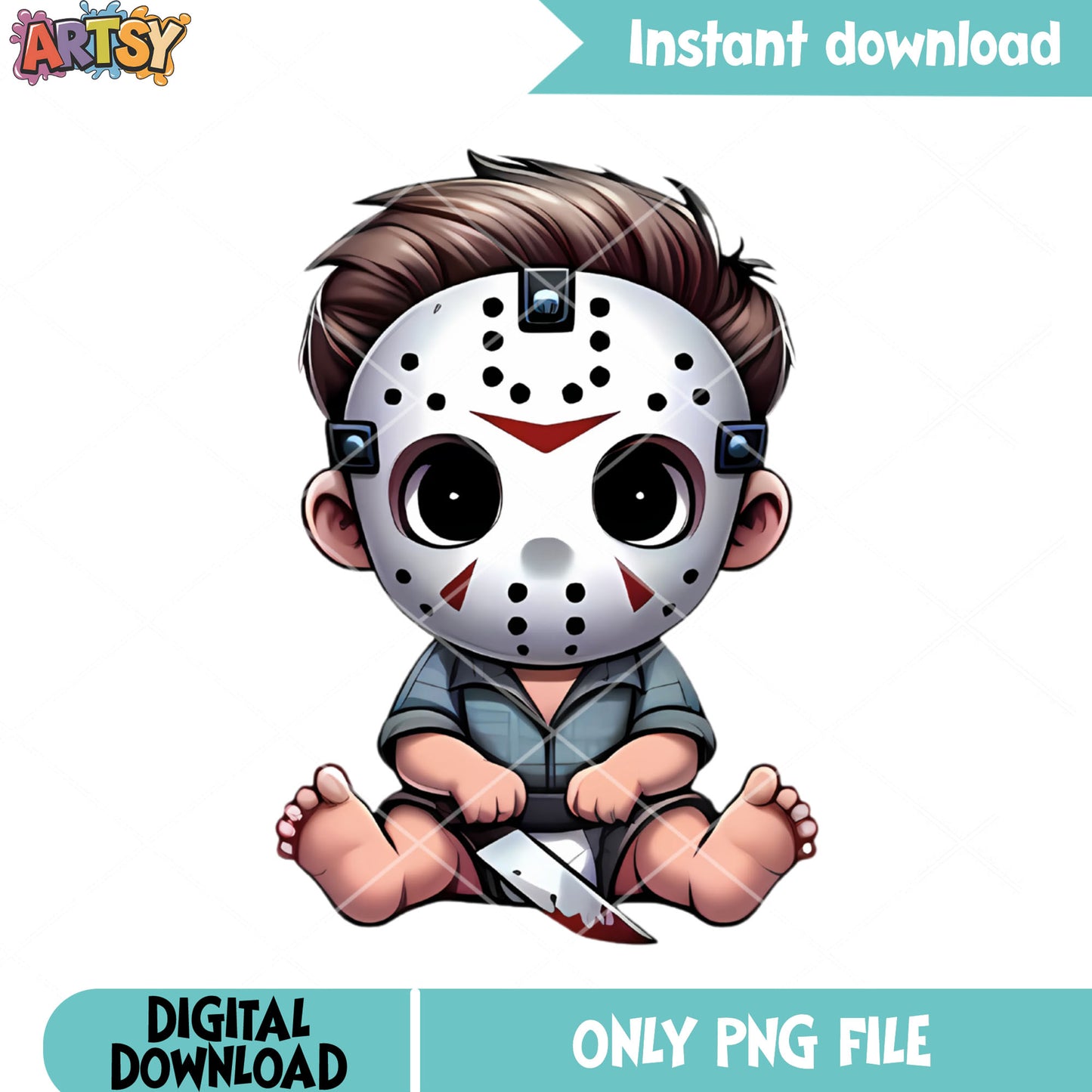 Blood knife jason png, cute halloween png, hockey mask png