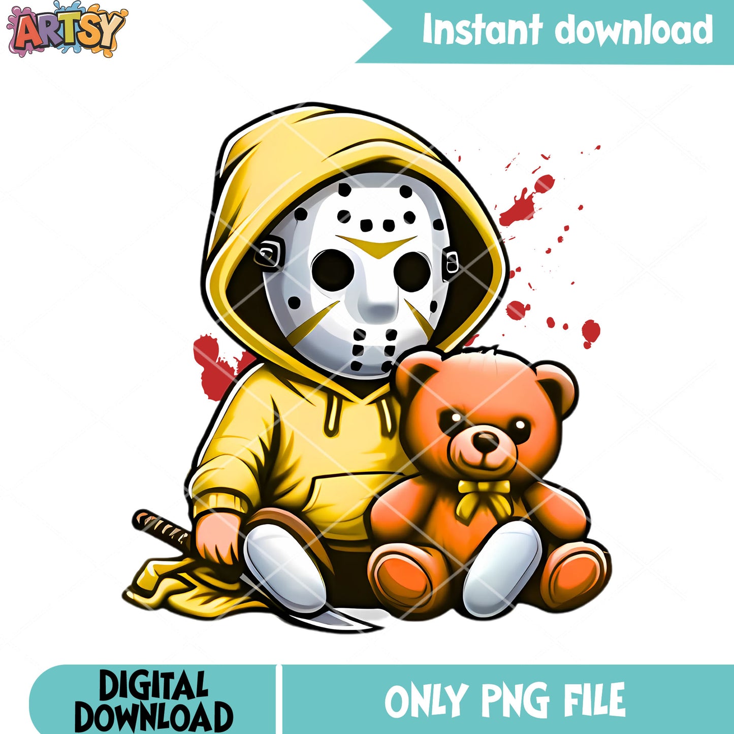Bloody teddy png, jason costume halloween png, jason voorheez png