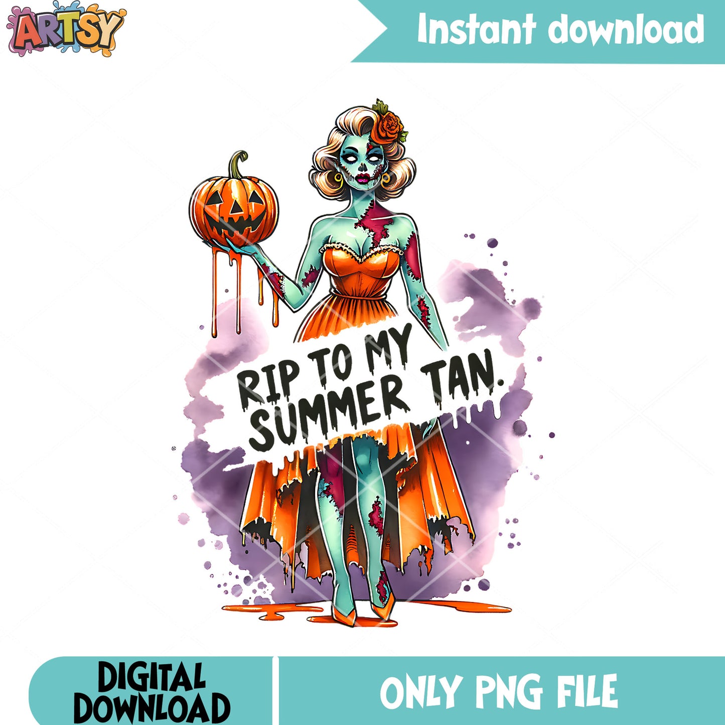 Bloody wicker pumpkin png, zombie lady png, scary halloween png