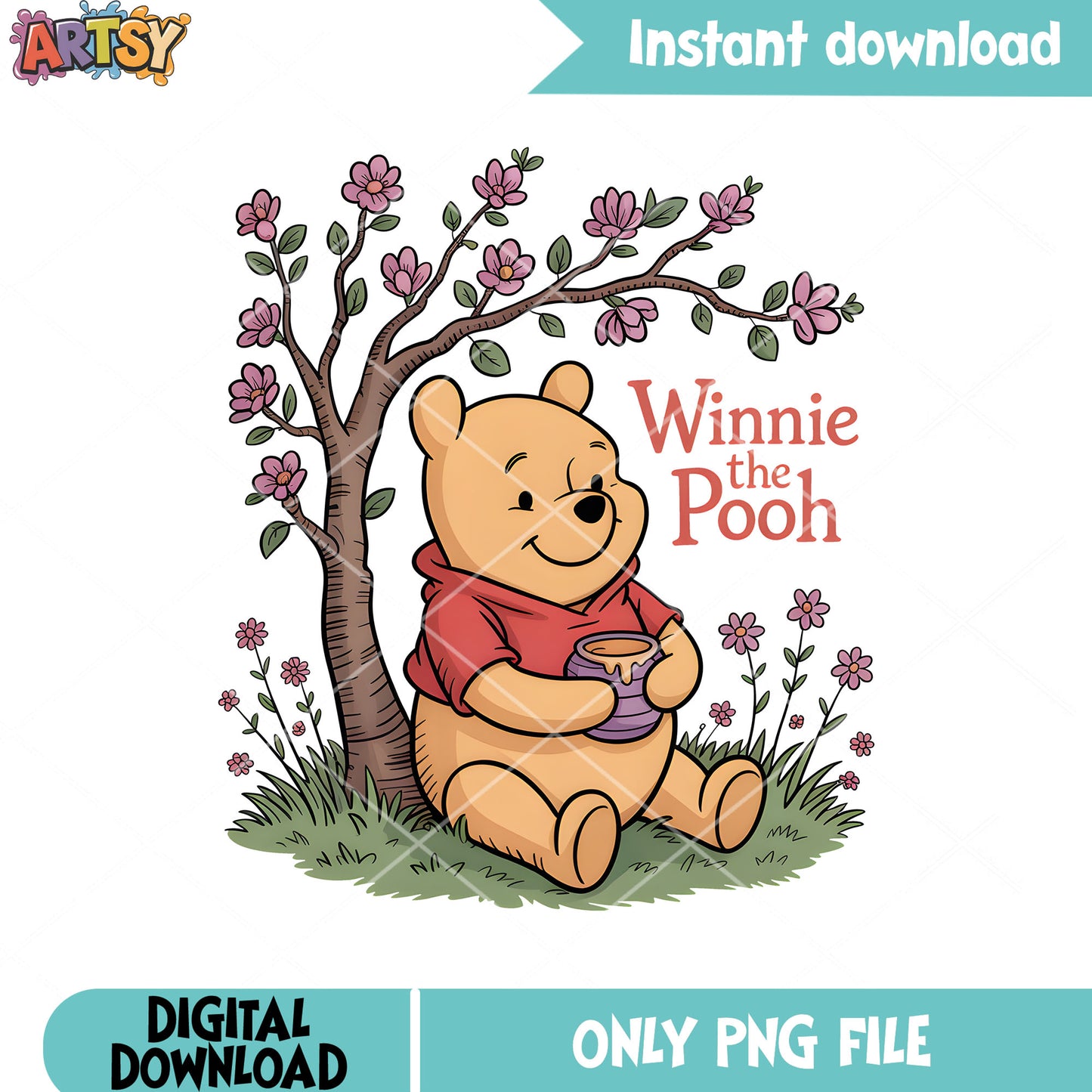 Blossom pooh honey poster png, disney pooh bear png, pooh poster png