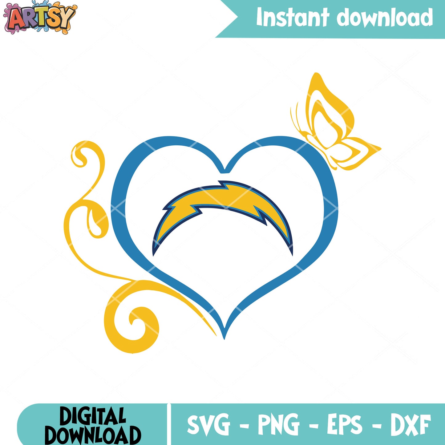 Blue heart thunder svg, nfl la chargers svg, los angeles chargers svg